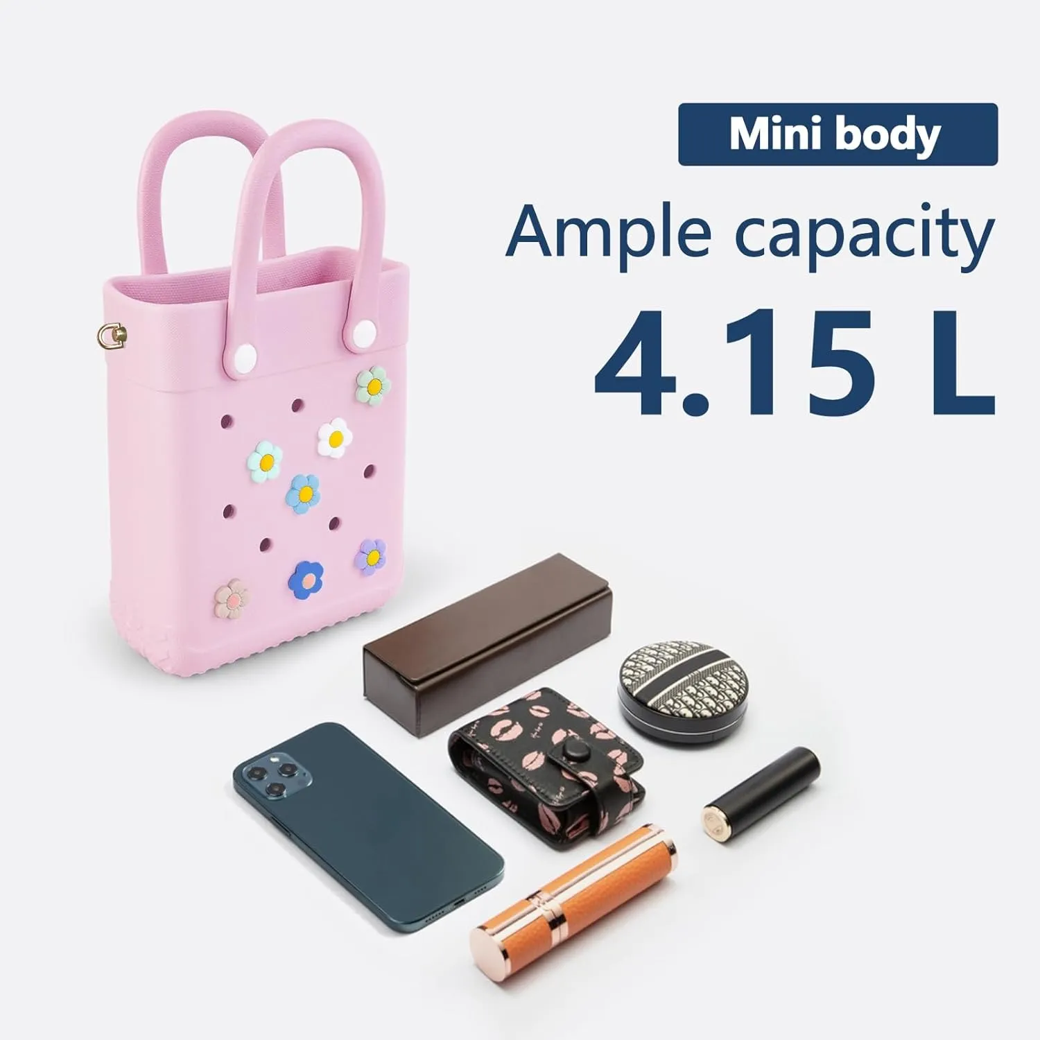 Mini Crossbody Rubber Tote Bag with 7 Charms X-Small Rubber Beach Bag for Little Girls and Woman