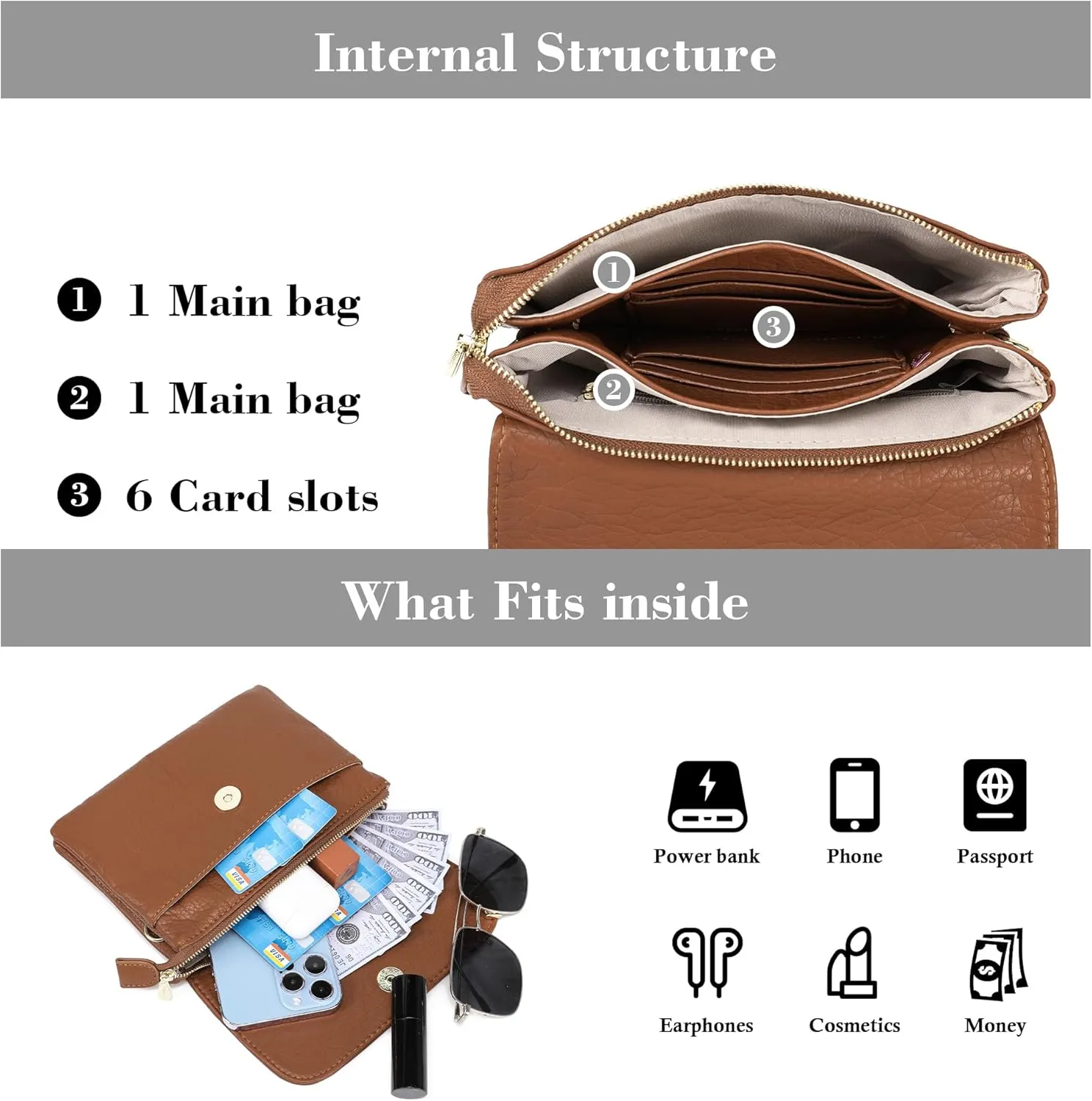 MINICAT Roomy Pockets Small Crossbody Bags Cell Phone Sling Bag Wallet Purses for Women