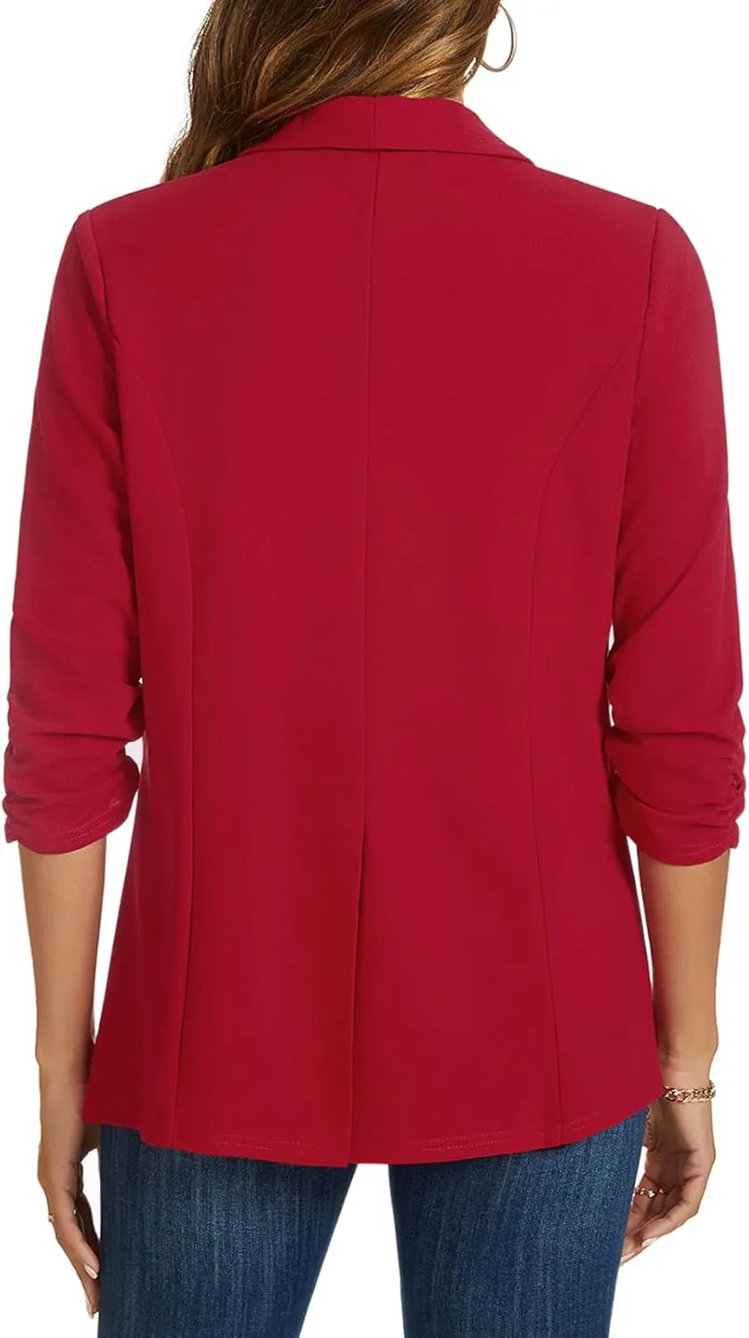 MINTLIMIT Blazers for Women 3/4 Ruched Sleeve Shawl Collar Open Front Business Jacket Blazer Work Office Blazers Jackets