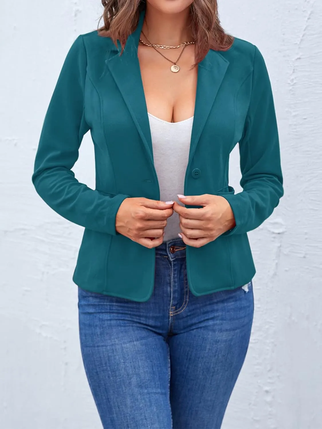 MINTLIMIT Women Long Sleeve Button Blazers Work Casual Office Notch Lapel Business Open Front Blazer Jacket with Pockets