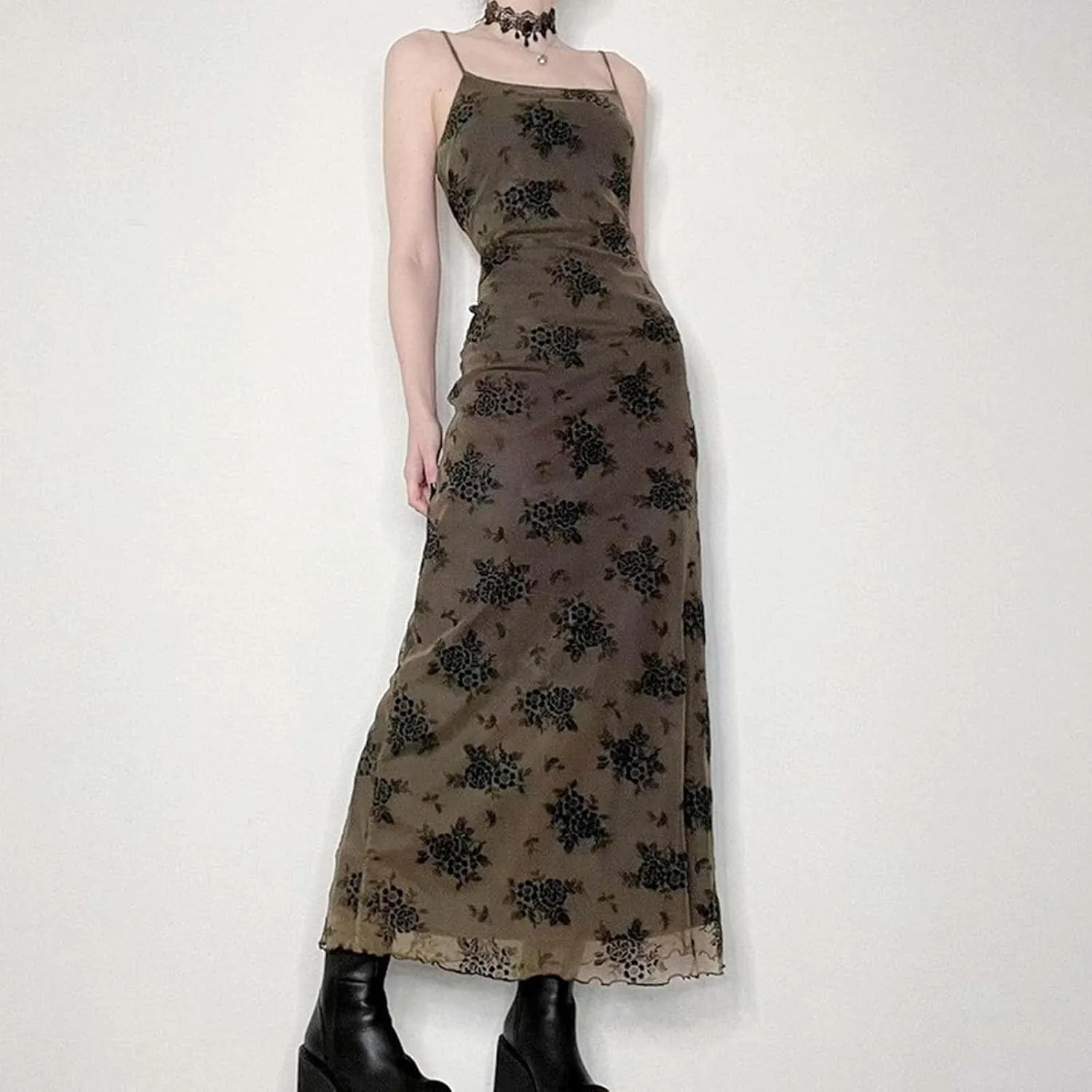 MLAFE Gothic Long Skirt Fairy Garbage Skirt Sling Skirt Dark Print Narrow Waist Long Skirt Y2k Skirt Harajuku Skirt