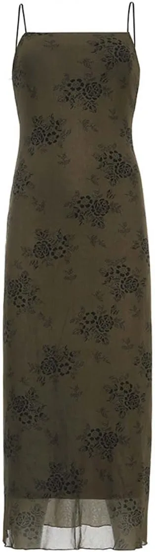 MLAFE Gothic Long Skirt Fairy Garbage Skirt Sling Skirt Dark Print Narrow Waist Long Skirt Y2k Skirt Harajuku Skirt