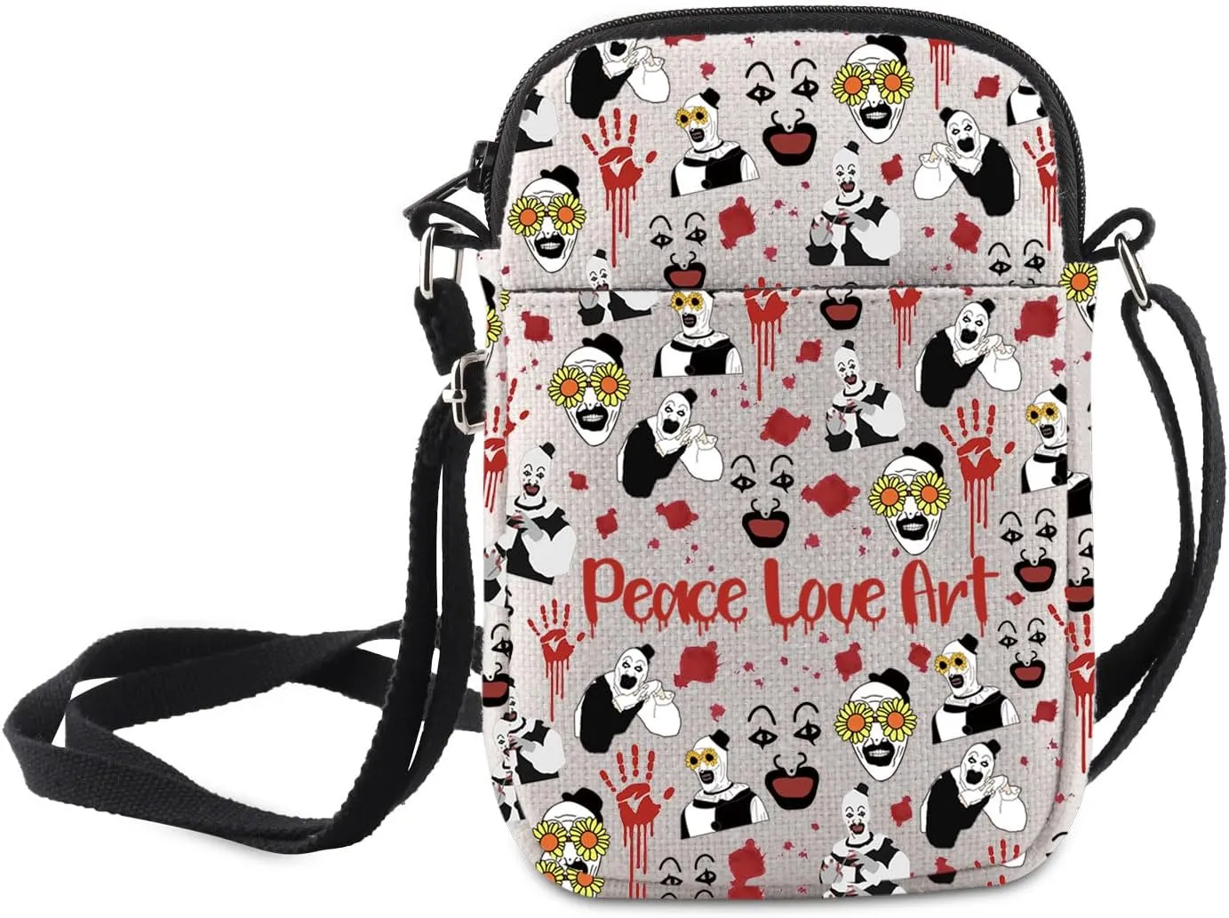 MNIGIU Horror Movie Inspired Gift Horror Clown Crossbody Bag Peace Love Art Horror Theme Shoulder Bag Clown Movie Lover Gift