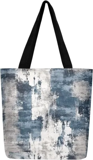 Modern Abstract Canvas Tote Bag Vintage Ombre Art Sandproof Beach Bag,Minimalism Red Orange Blue