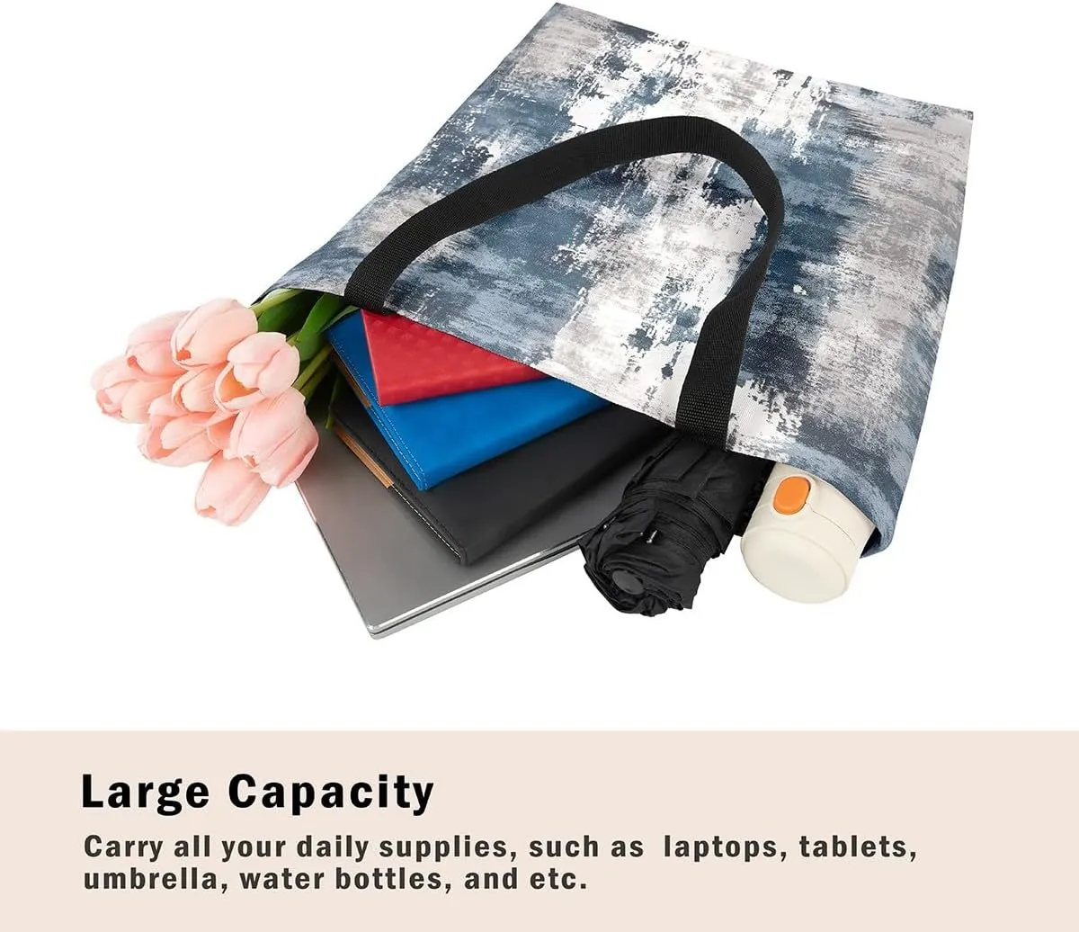 Modern Abstract Canvas Tote Bag Vintage Ombre Art Sandproof Beach Bag,Minimalism Red Orange Blue
