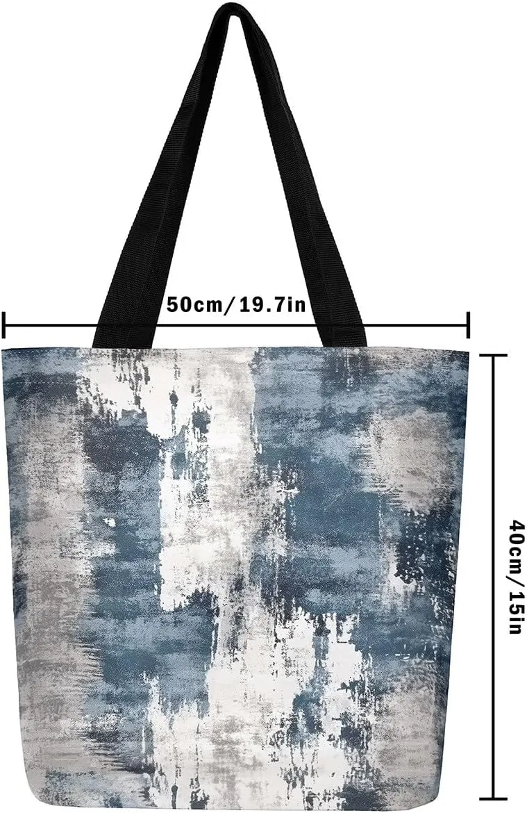 Modern Abstract Canvas Tote Bag Vintage Ombre Art Sandproof Beach Bag,Minimalism Red Orange Blue