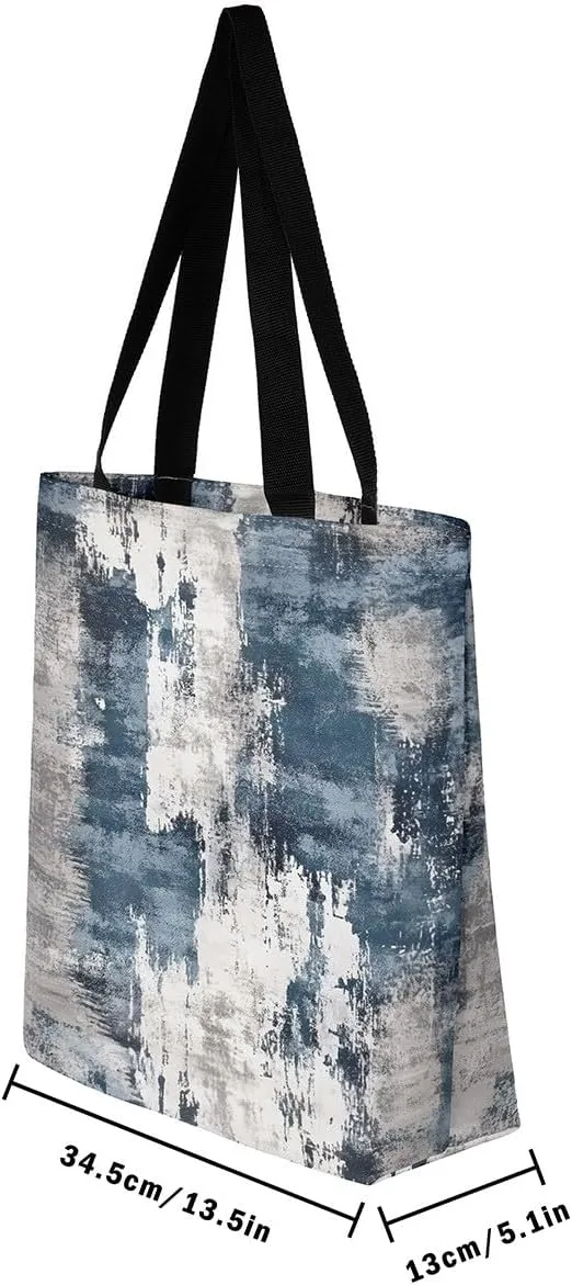 Modern Abstract Canvas Tote Bag Vintage Ombre Art Sandproof Beach Bag,Minimalism Red Orange Blue
