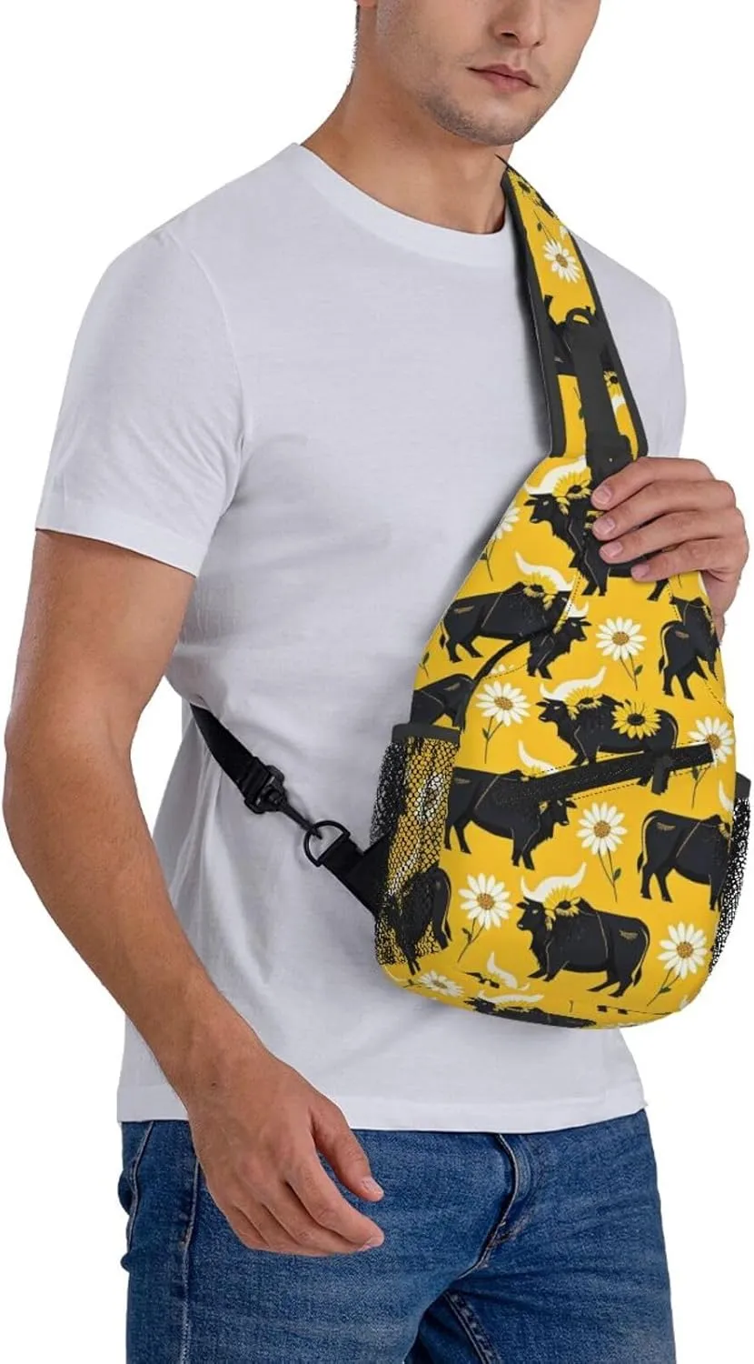 Modern Black Buffalo Sunflower Crossbody Bags Cross Chest Bag Adjustable Sling Backpack for Women Men