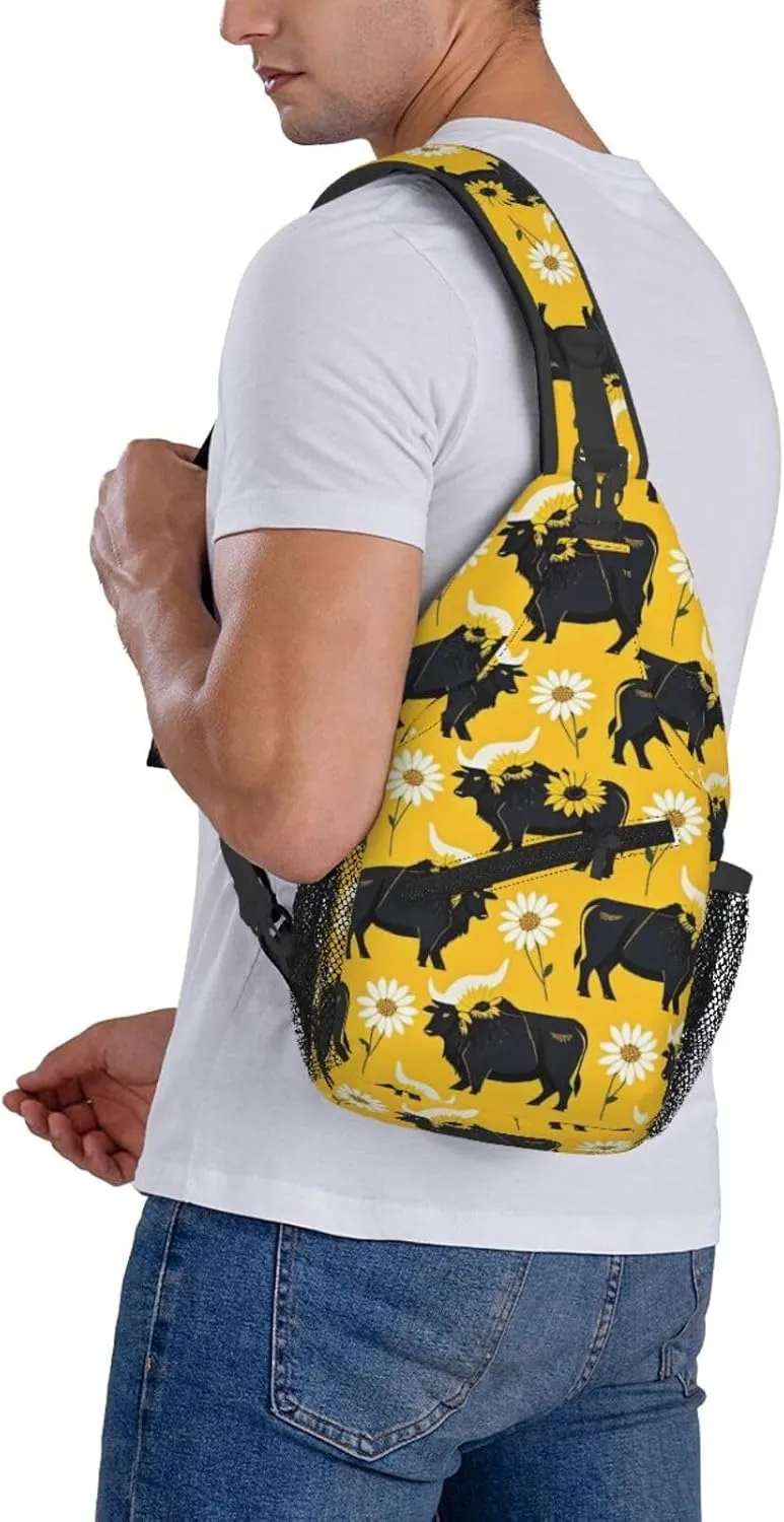 Modern Black Buffalo Sunflower Crossbody Bags Cross Chest Bag Adjustable Sling Backpack for Women Men