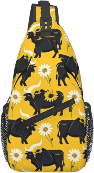 Modern Black Buffalo Sunflower Crossbody Bags Cross Chest Bag Adjustable Sling Backpack for Women Men