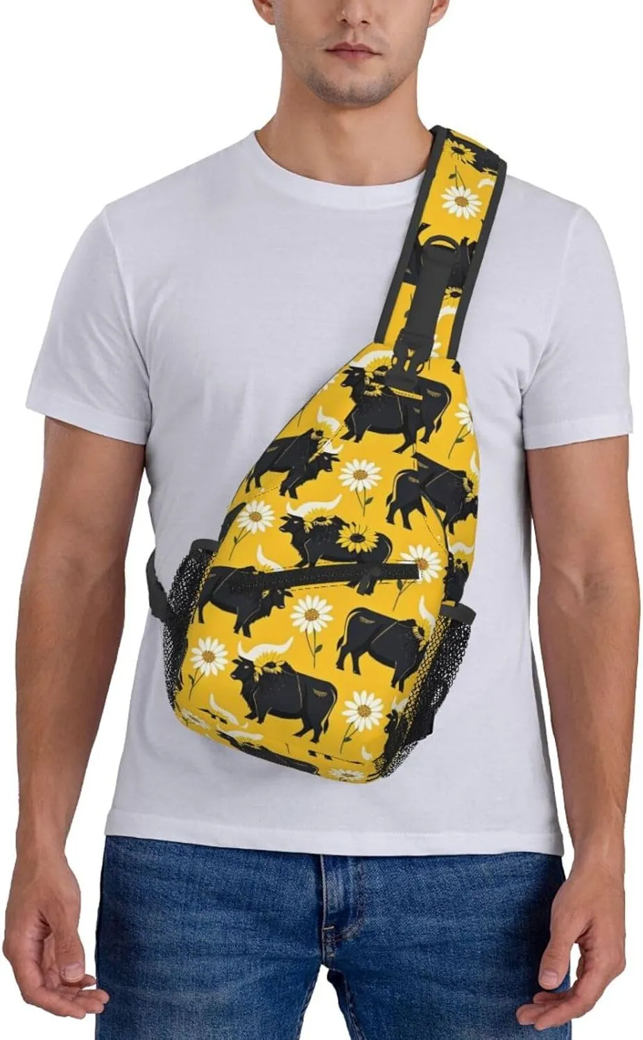 Modern Black Buffalo Sunflower Crossbody Bags Cross Chest Bag Adjustable Sling Backpack for Women Men
