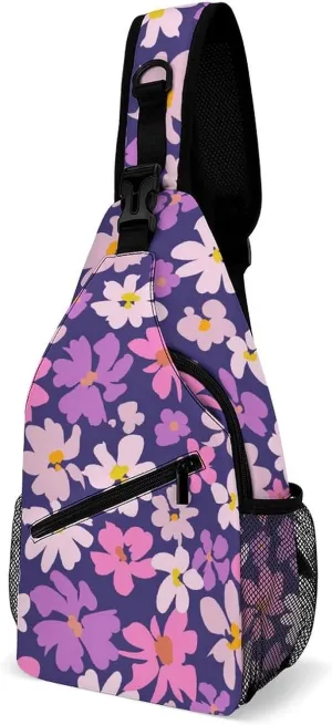 Modern-floral-pattern Crossbody Sling Backpack, Shoulder Bag Chest Bag for Travel Sport Running, 38x20cm, Style-1