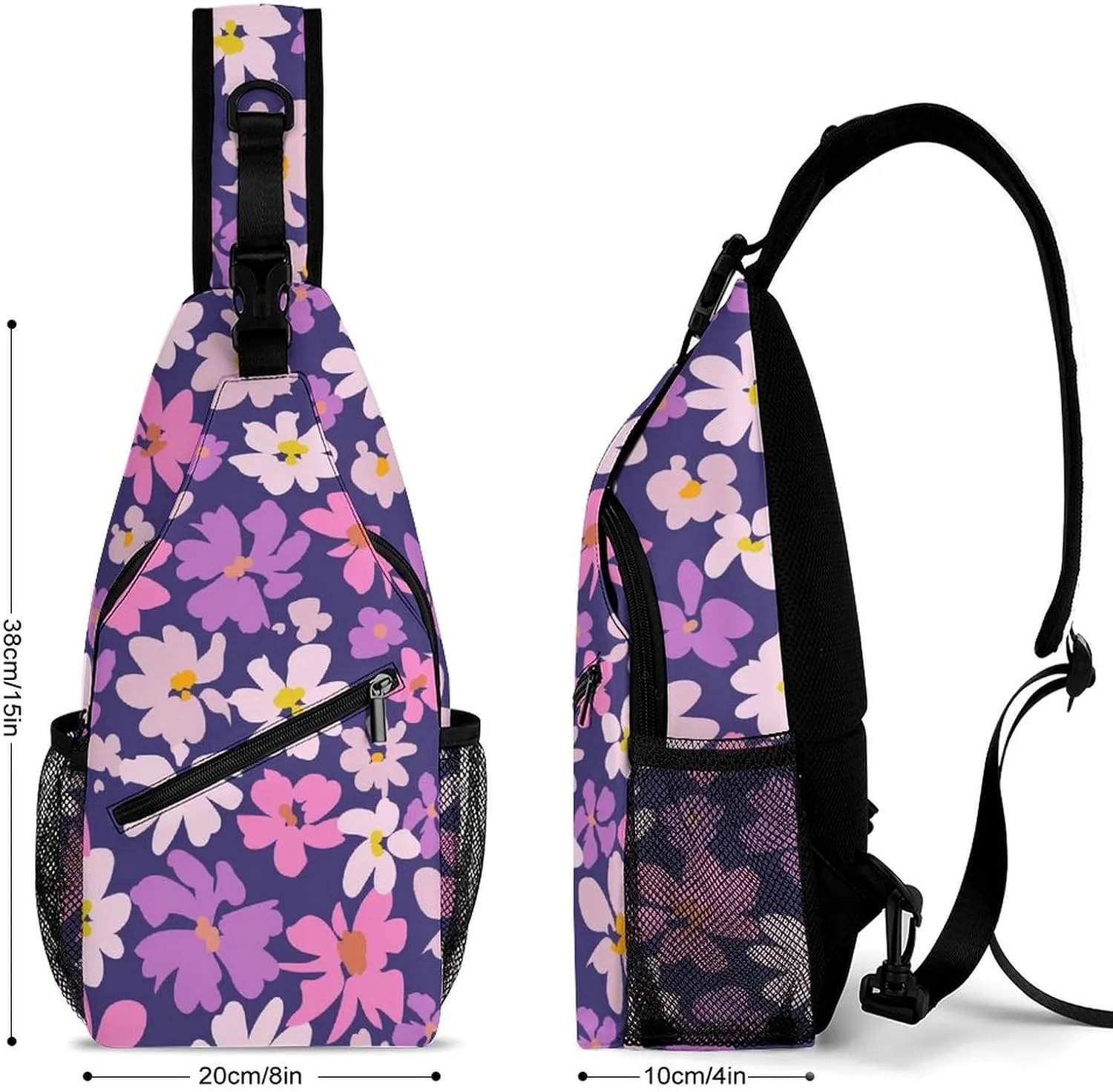 Modern-floral-pattern Crossbody Sling Backpack, Shoulder Bag Chest Bag for Travel Sport Running, 38x20cm, Style-1