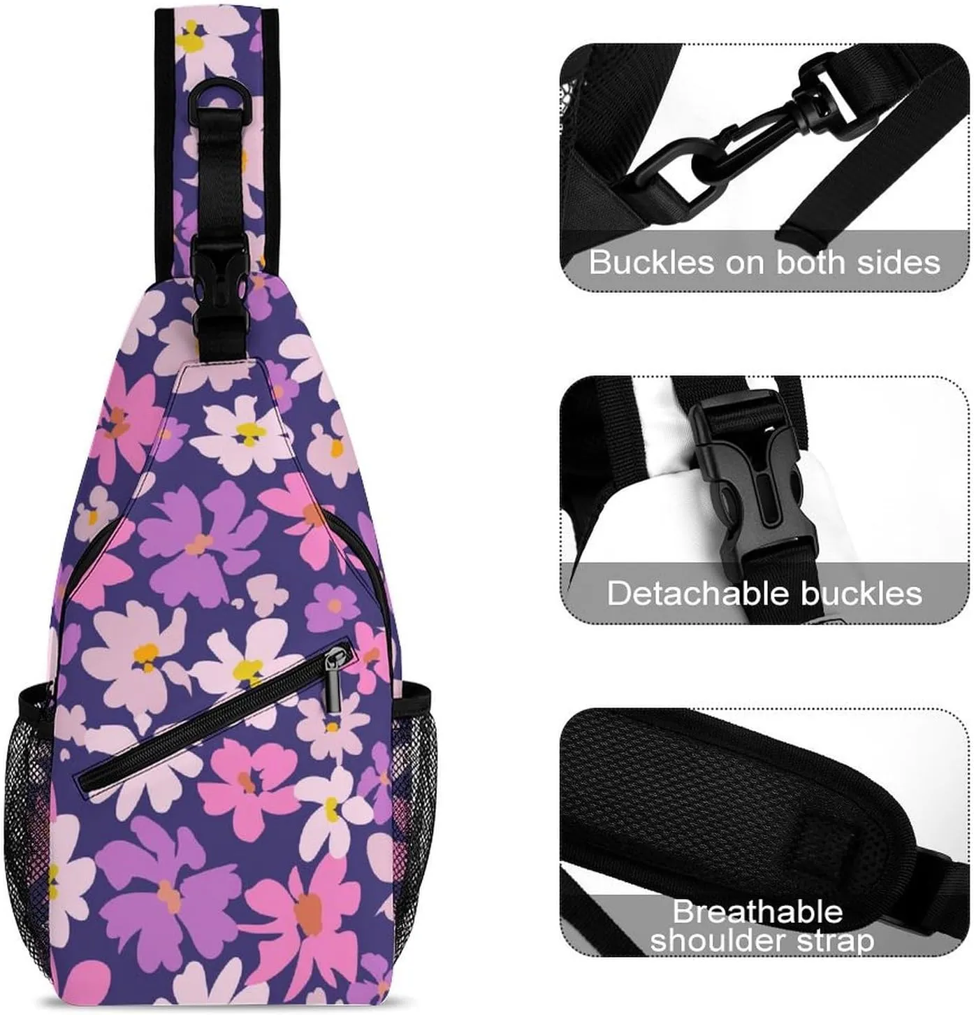 Modern-floral-pattern Crossbody Sling Backpack, Shoulder Bag Chest Bag for Travel Sport Running, 38x20cm, Style-1