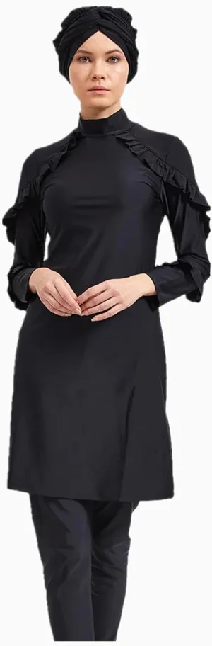 Modest Muslim Swimwear Women Islamic Black Swimsuit Full Cover Hijab Burkini Rash Guard Set Long Sleeve Bathing Suit