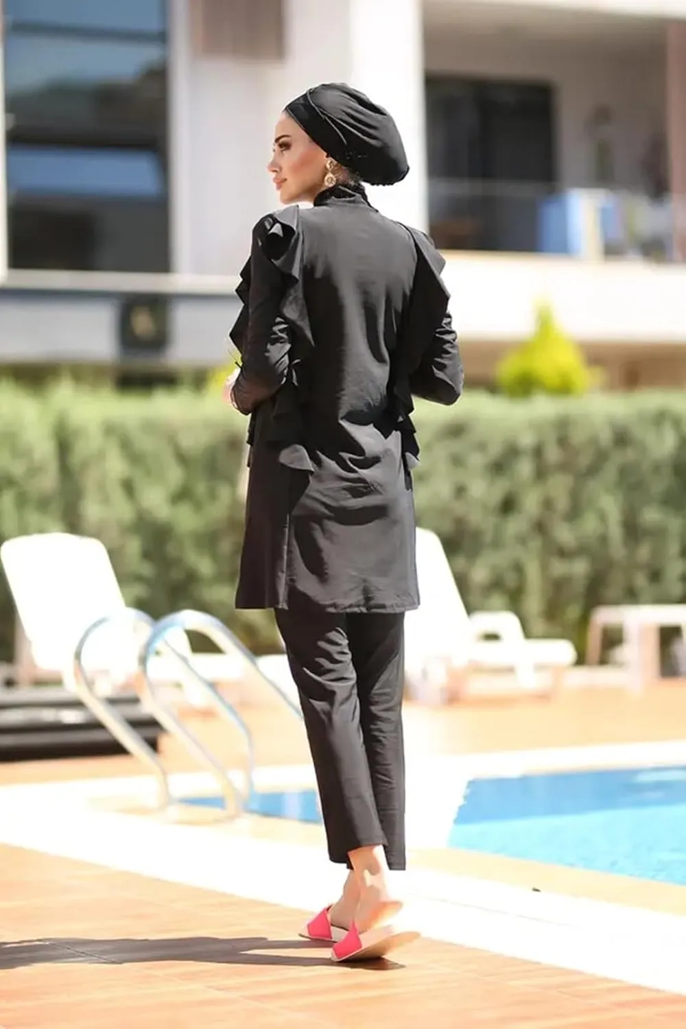 Modest Muslim Swimwear Women Islamic Black Swimsuit Full Cover Hijab Burkini Rash Guard Set Long Sleeve Bathing Suit