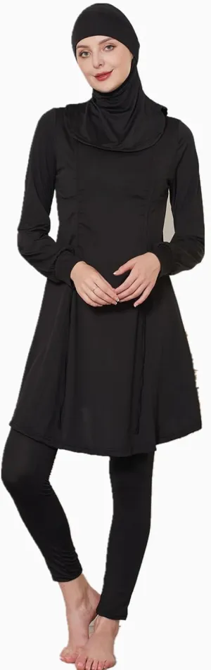 Modest Muslim Swimwear Women Islamic Black Swimsuit Full Cover Hijab Burkini Rash Guard Set Long Sleeve Bathing Suit