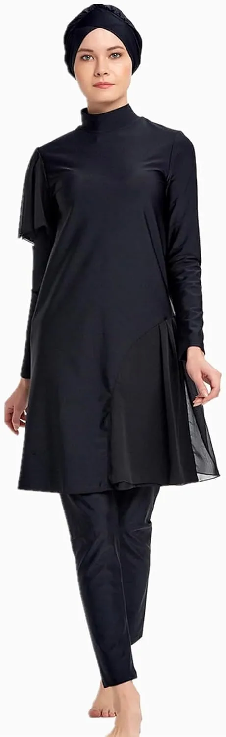 Modest Muslim Swimwear Women Islamic Black Swimsuit Full Cover Hijab Burkini Rash Guard Set Long Sleeve Bathing Suit
