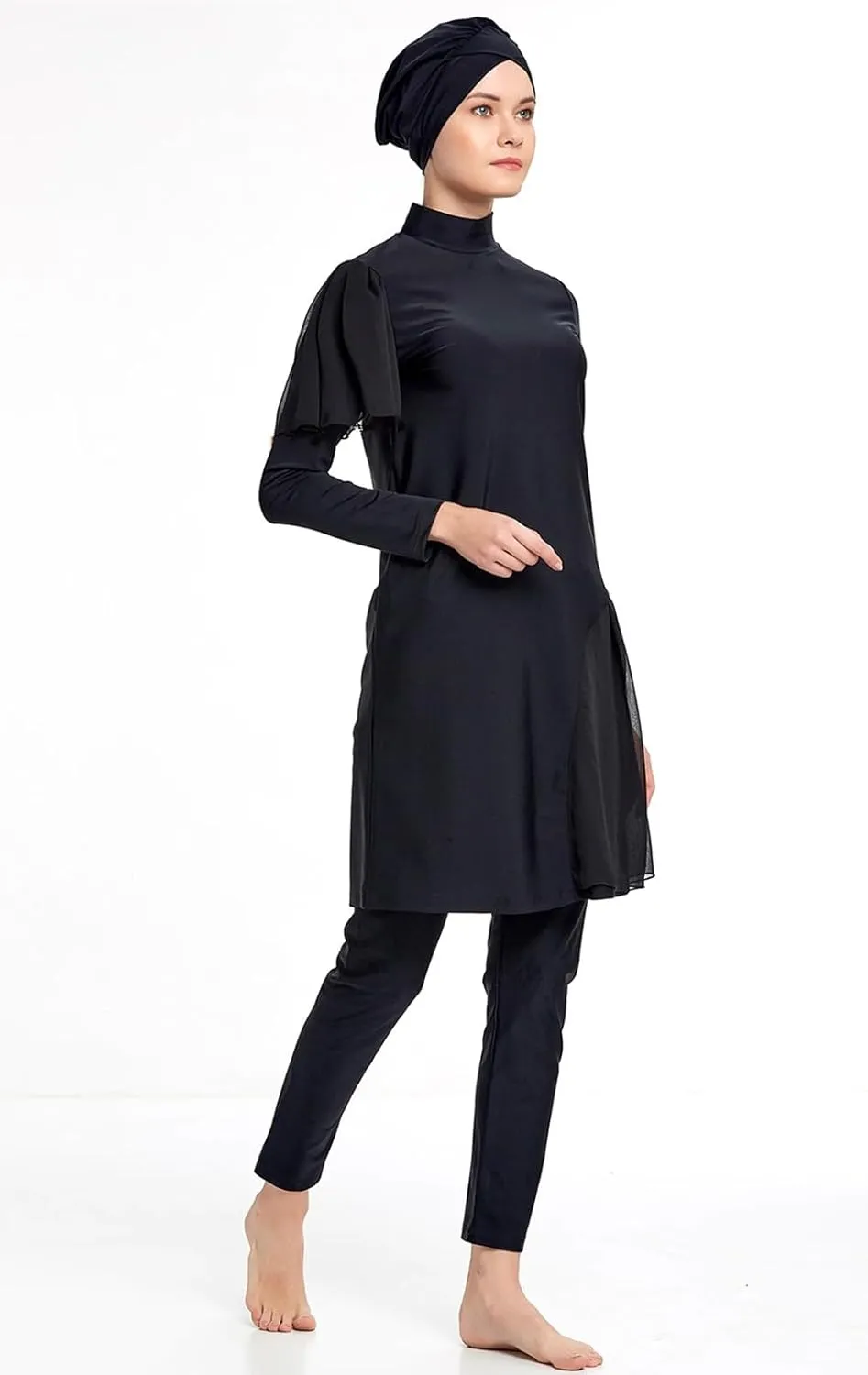 Modest Muslim Swimwear Women Islamic Black Swimsuit Full Cover Hijab Burkini Rash Guard Set Long Sleeve Bathing Suit