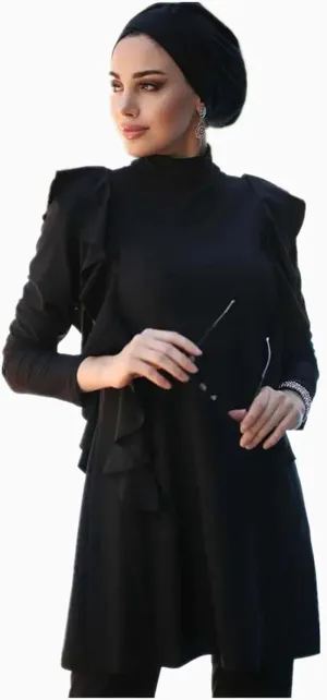 Modest Muslim Swimwear Women Islamic Black Swimsuit Full Cover Hijab Burkini Rash Guard Set Long Sleeve Bathing Suit