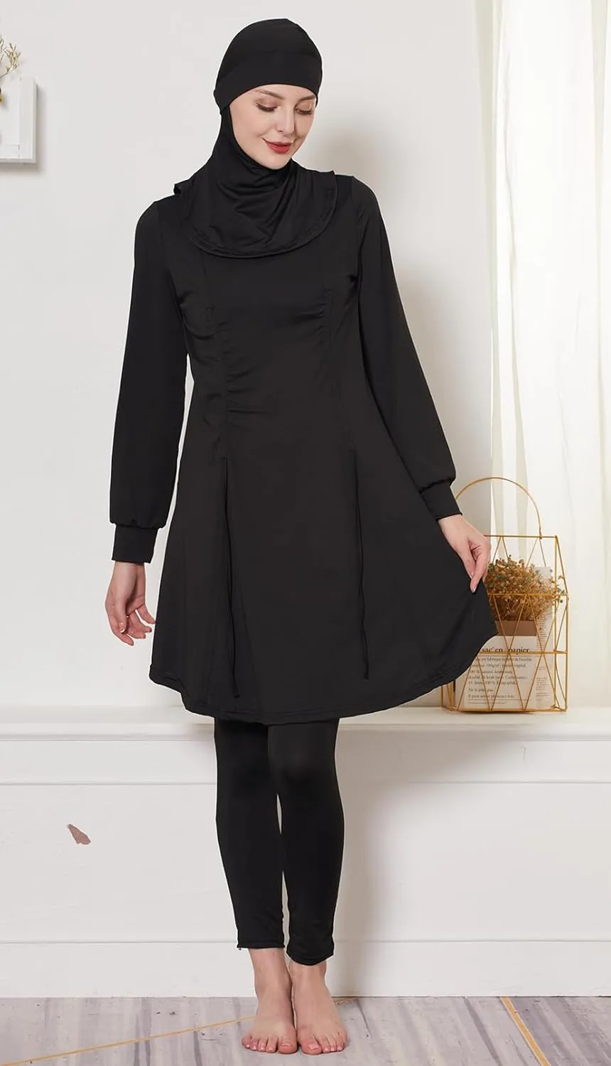 Modest Muslim Swimwear Women Islamic Black Swimsuit Full Cover Hijab Burkini Rash Guard Set Long Sleeve Bathing Suit