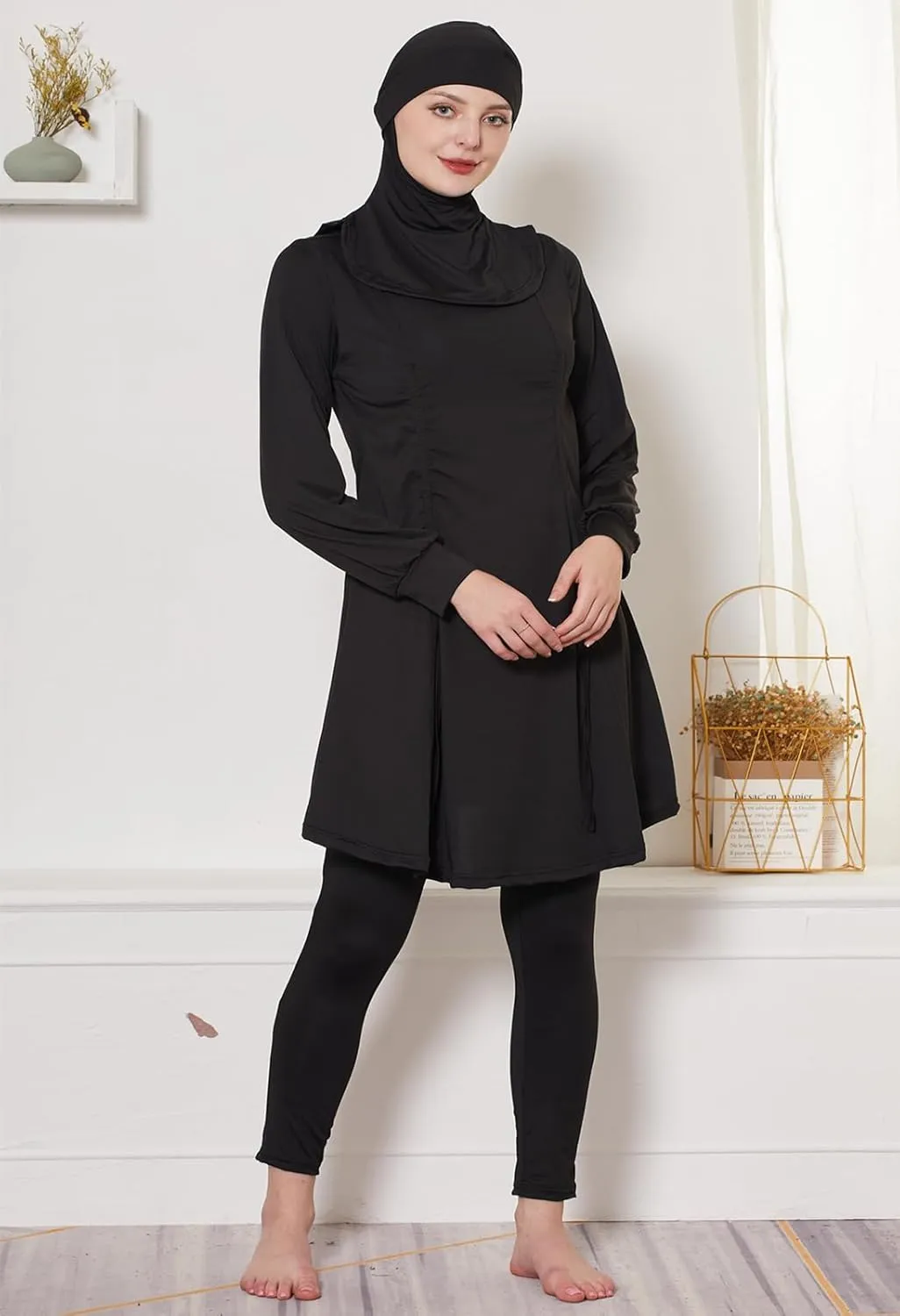 Modest Muslim Swimwear Women Islamic Black Swimsuit Full Cover Hijab Burkini Rash Guard Set Long Sleeve Bathing Suit