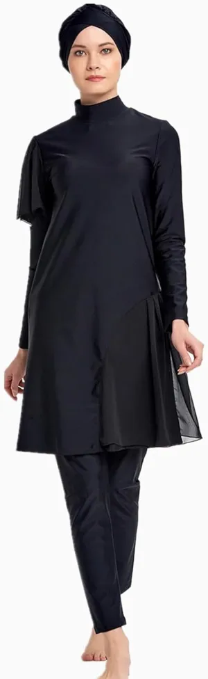 Modest Muslim Swimwear Women Islamic Black Swimsuit Full Cover Hijab Burkini Rash Guard Set Long Sleeve Bathing Suit