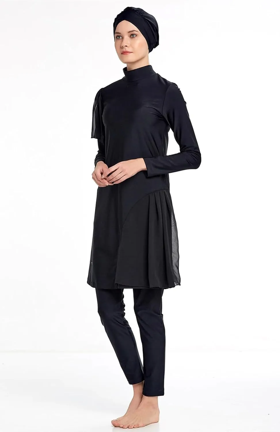 Modest Muslim Swimwear Women Islamic Black Swimsuit Full Cover Hijab Burkini Rash Guard Set Long Sleeve Bathing Suit