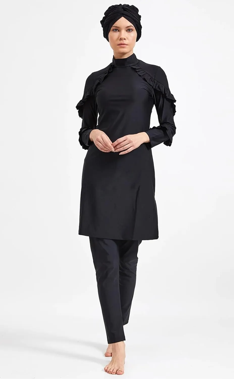 Modest Muslim Swimwear Women Islamic Black Swimsuit Full Cover Hijab Burkini Rash Guard Set Long Sleeve Bathing Suit