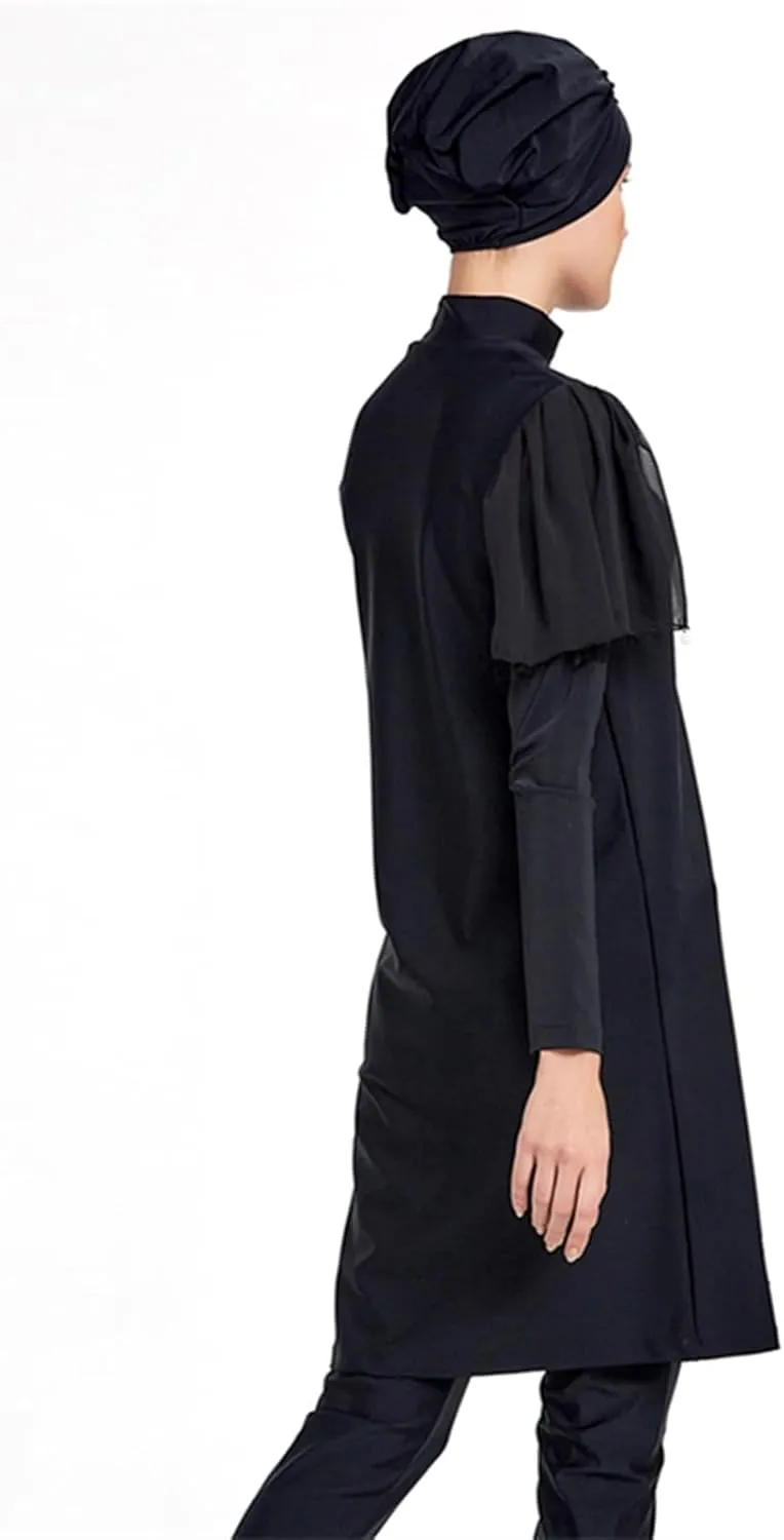 Modest Muslim Swimwear Women Islamic Black Swimsuit Full Cover Hijab Burkini Rash Guard Set Long Sleeve Bathing Suit