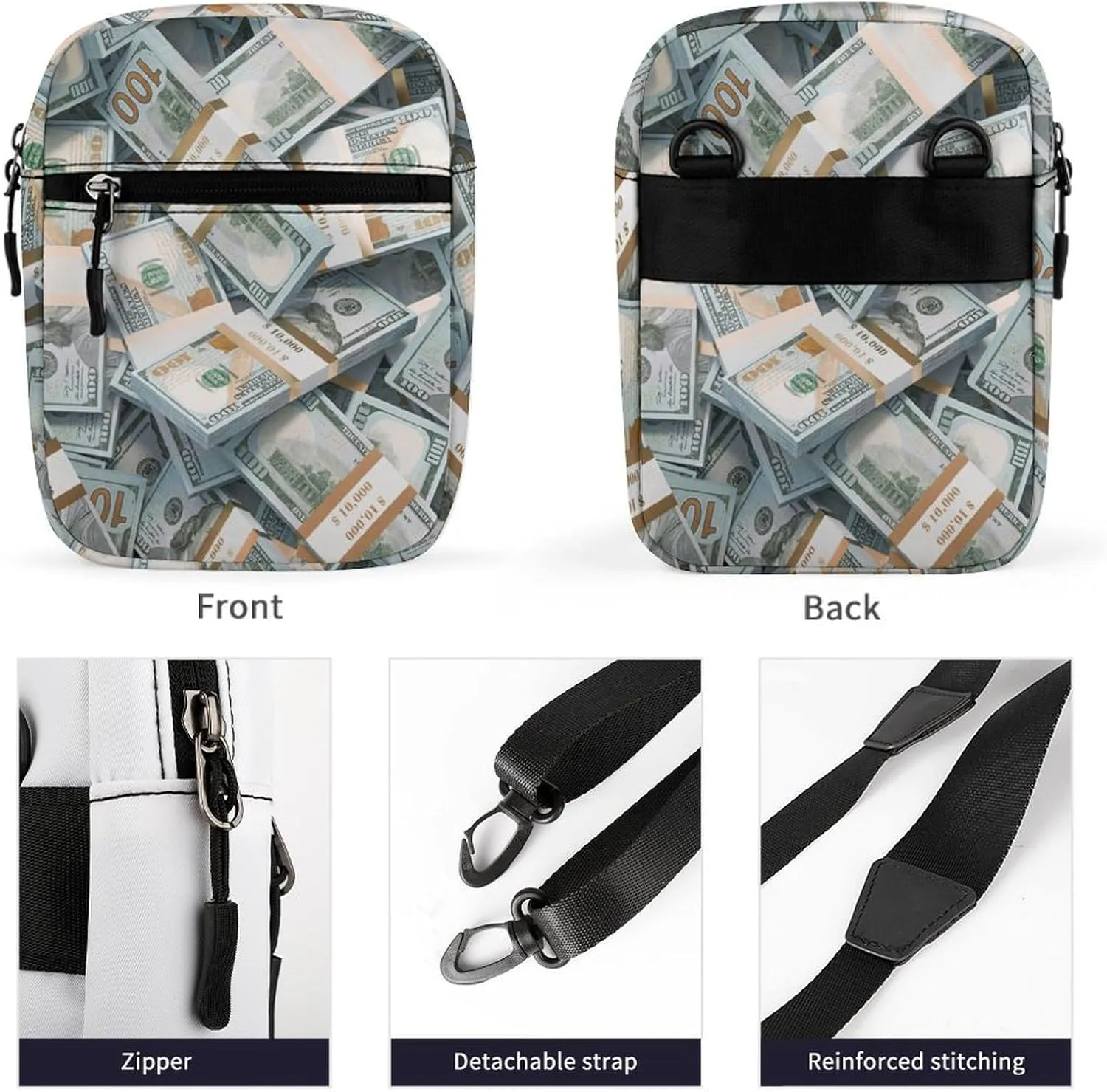 Money American Bill Dollar Crossbody Bag Small Shoulder Bag Waterproof, Lightweight And Convenient