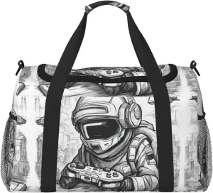 Monochrome Sketch Style Gaming Print Everyday Use Travel Duffle Bag Large Capacity Travel Bag Stylish Functional Bag