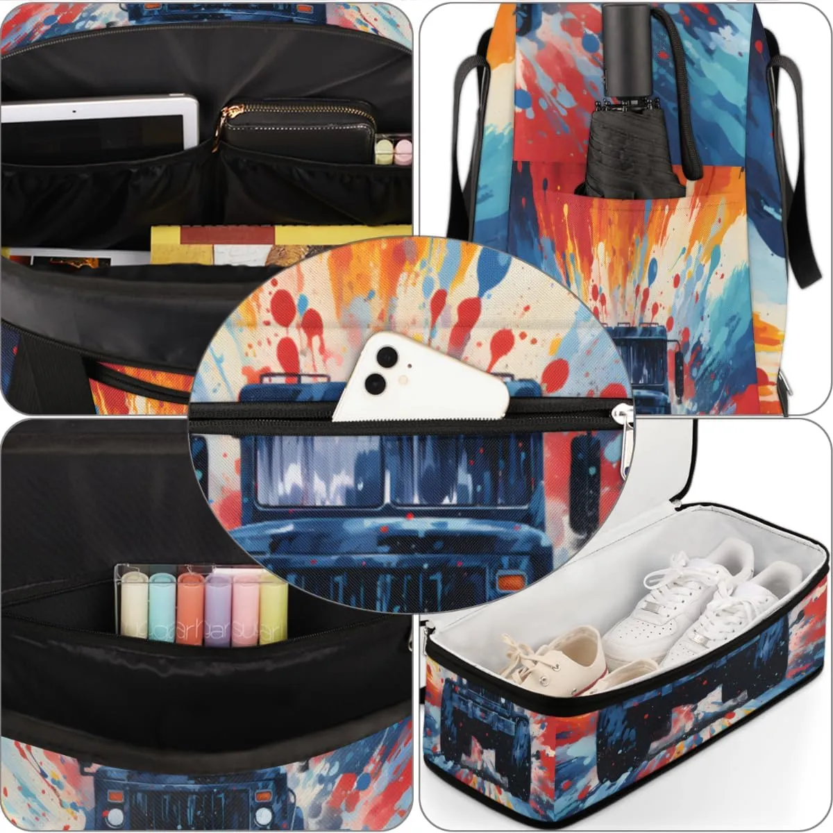 Monster Truck Cars Foldable Travel Duffel Bag Overnight Weekender Bag with Shoes Compartment Sports Gym Bag for Men Women