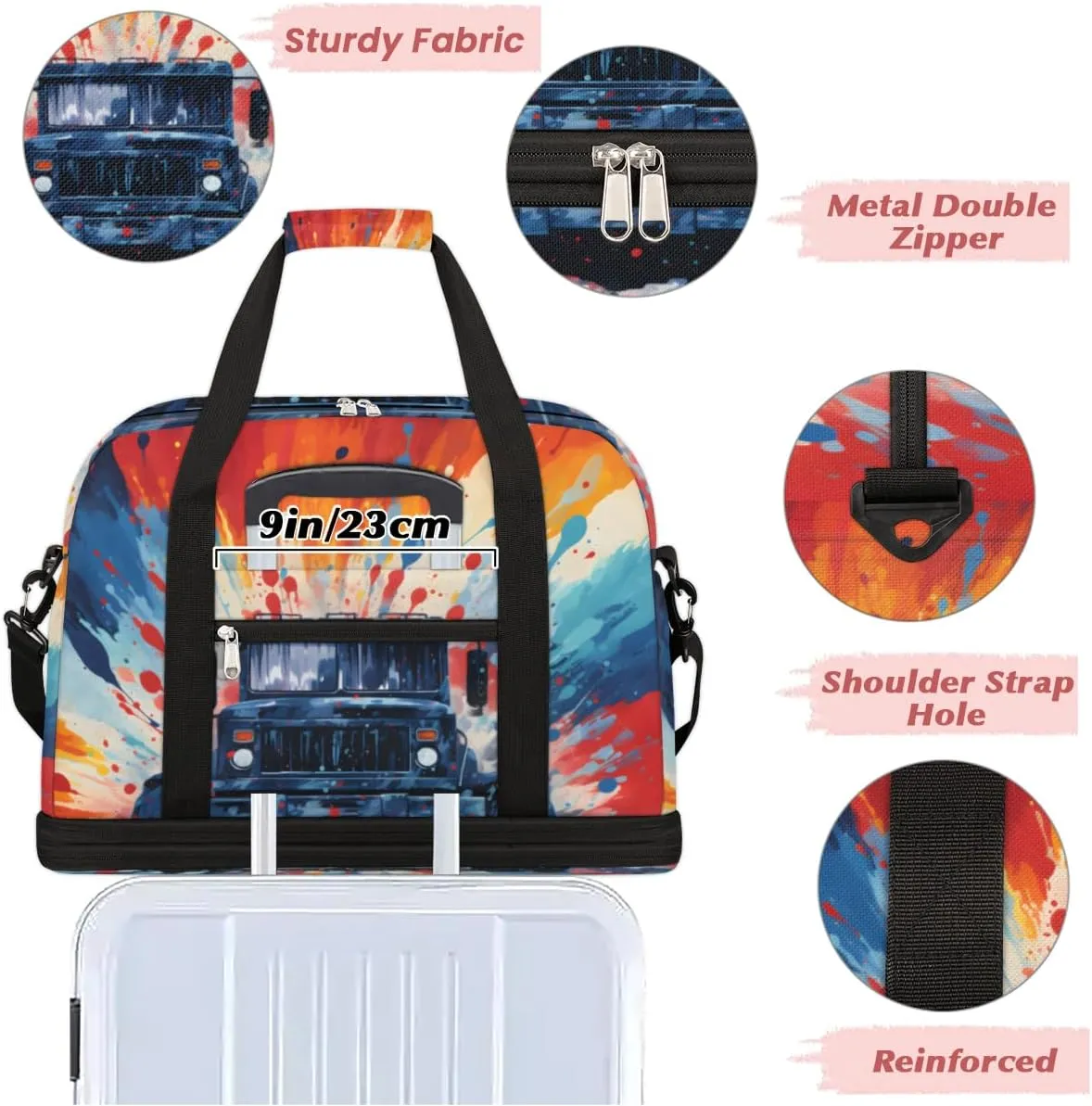 Monster Truck Cars Foldable Travel Duffel Bag Overnight Weekender Bag with Shoes Compartment Sports Gym Bag for Men Women