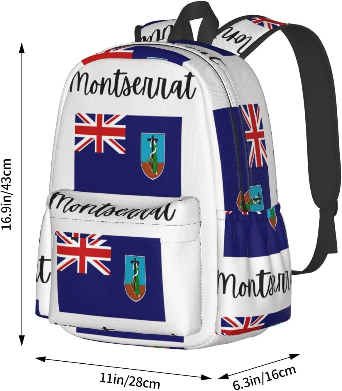 Montserrat Pride Flag Casual Backpack Large Capacity Travel Backpacks Laptop Daypack Commuter Rucksack Adjustable Strap Sports Bags for Hiking Biking