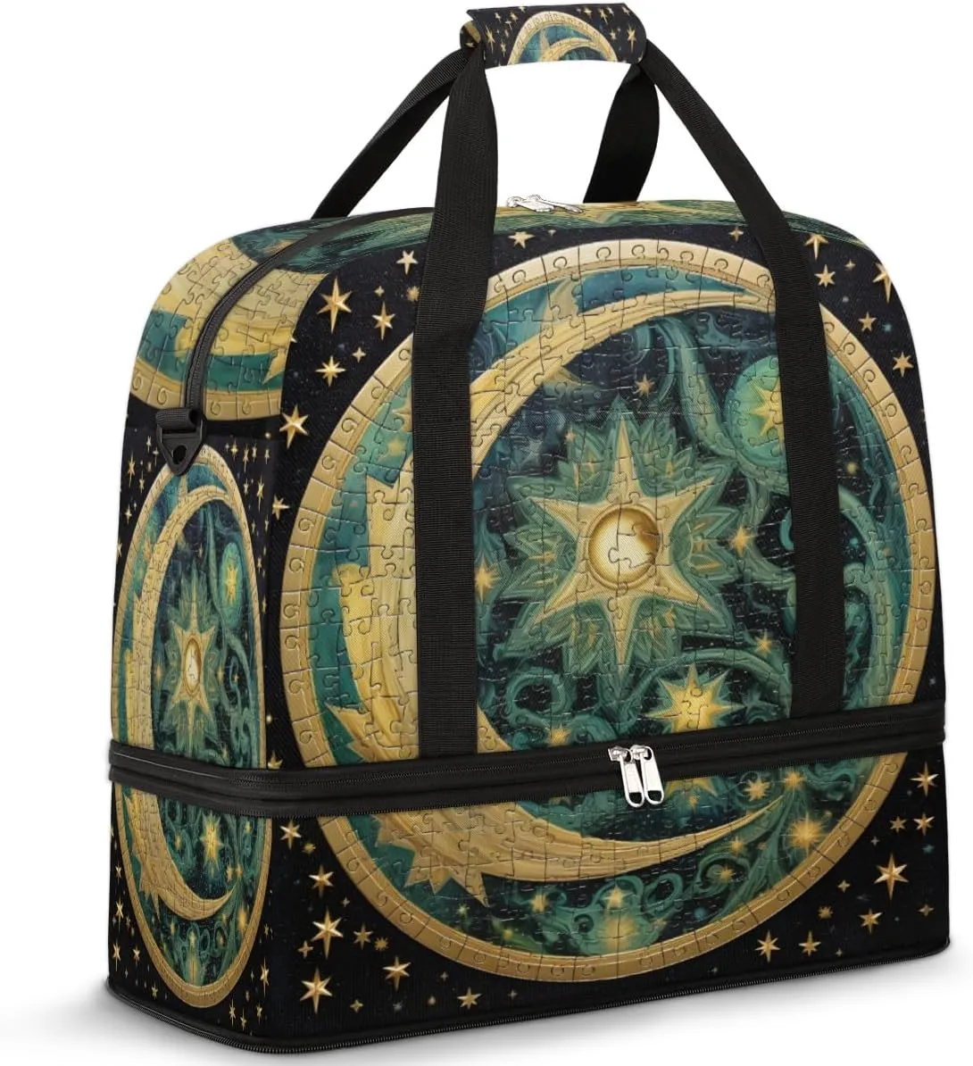Moon and Star Alchemy Magical Foldable Duffle Bag with Shoes Compartment Large Capacity Waterproof Travel Weekender Bag Overnight Bag for Sports Gym