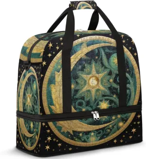 Moon and Star Alchemy Magical Foldable Duffle Bag with Shoes Compartment Large Capacity Waterproof Travel Weekender Bag Overnight Bag for Sports Gym