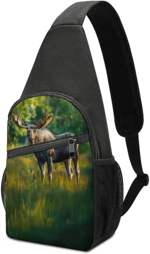 Moose in Forests Crossbody Bags for Women Men Sling Bag Casual Chest Bag Daypack for Travel Sport Hiking
