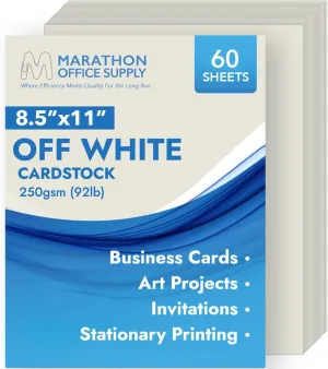 MOS Off White Cardstock Paper - 8.5" x 11" Heavy Card Stock (60 Sheets) - For Crafting, Resume Paper, Business Cards, Invitations, Menus & Certificates - Smooth Finish, Printer-Friendly