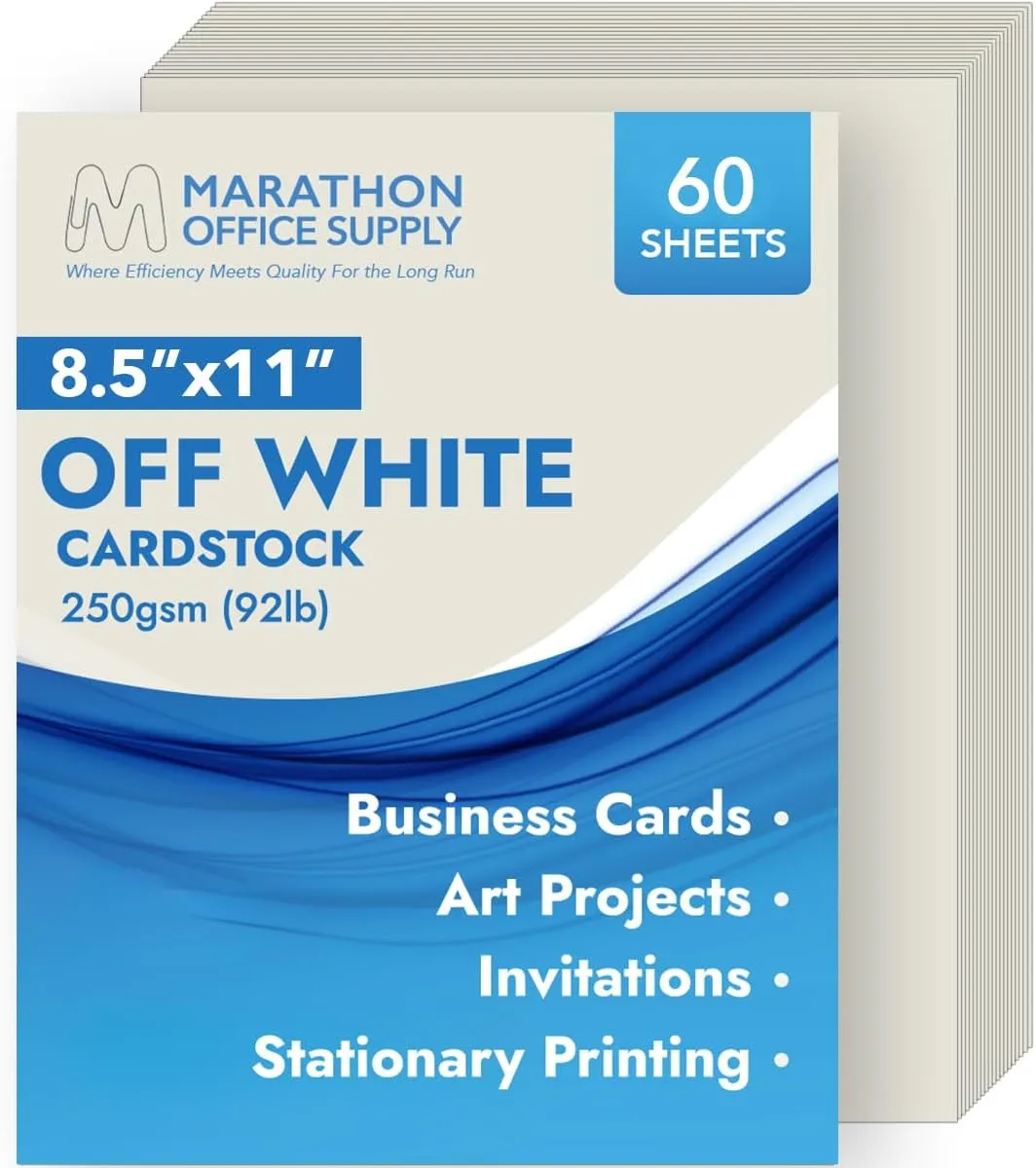 MOS Off White Cardstock Paper - 8.5" x 11" Heavy Card Stock (60 Sheets) - For Crafting, Resume Paper, Business Cards, Invitations, Menus & Certificates - Smooth Finish, Printer-Friendly