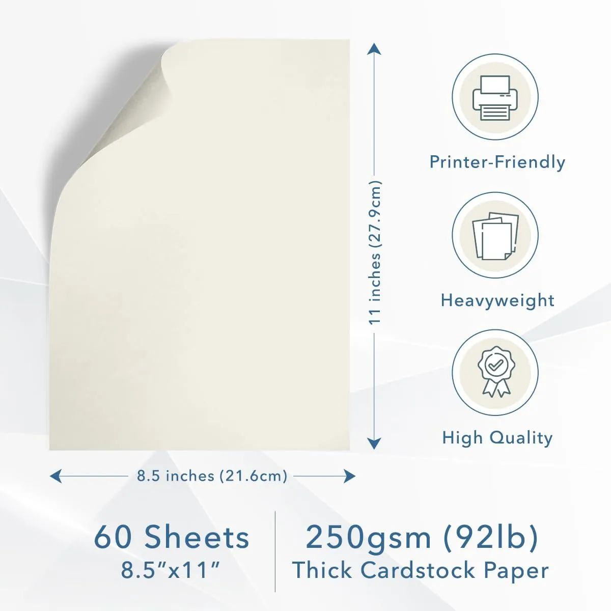 MOS Off White Cardstock Paper - 8.5" x 11" Heavy Card Stock (60 Sheets) - For Crafting, Resume Paper, Business Cards, Invitations, Menus & Certificates - Smooth Finish, Printer-Friendly