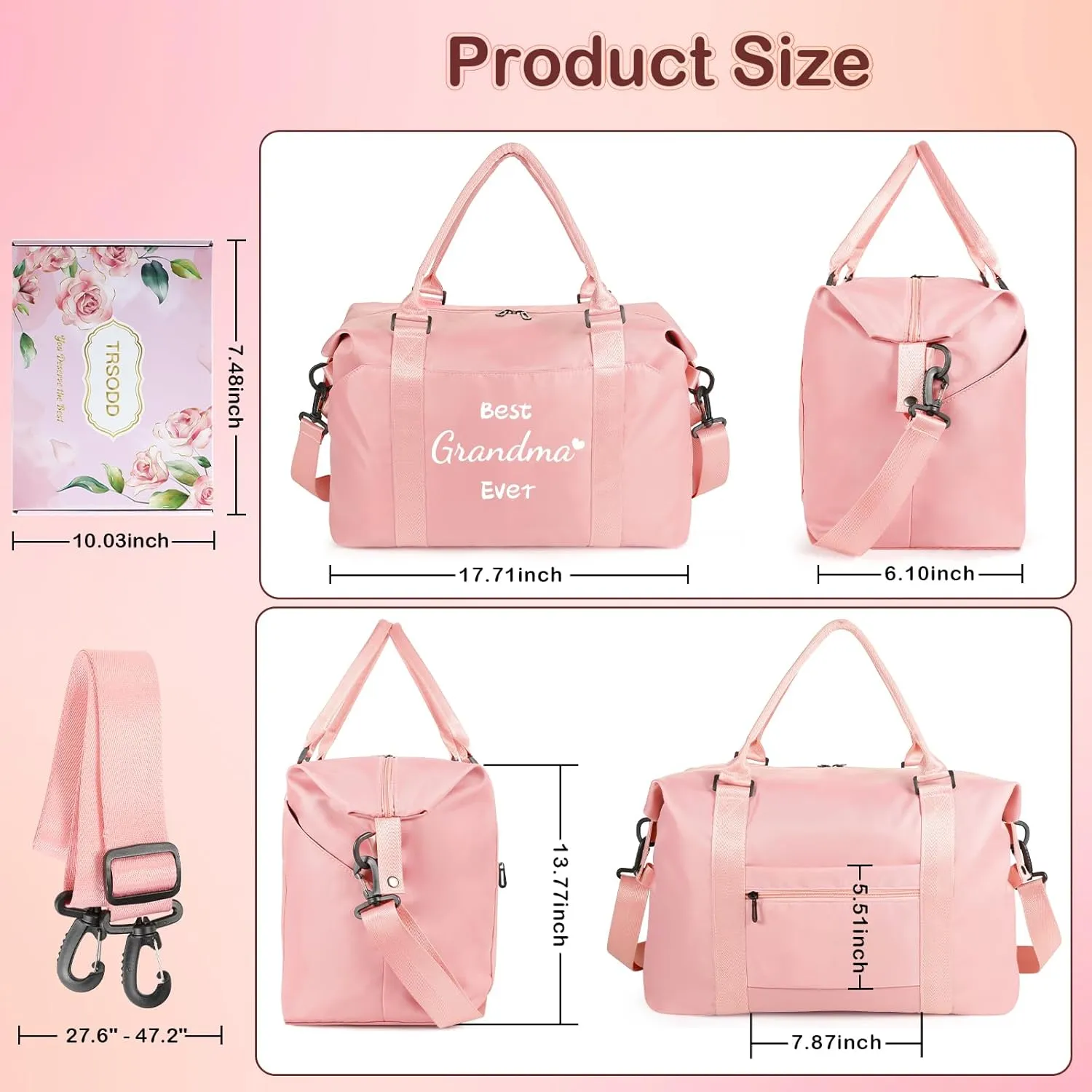 Mothers Day Gifts for Nana Pink Travel Duffle Bag Personalized Best Nana Birthday Gifts for Women Waterproof Weekender Bag