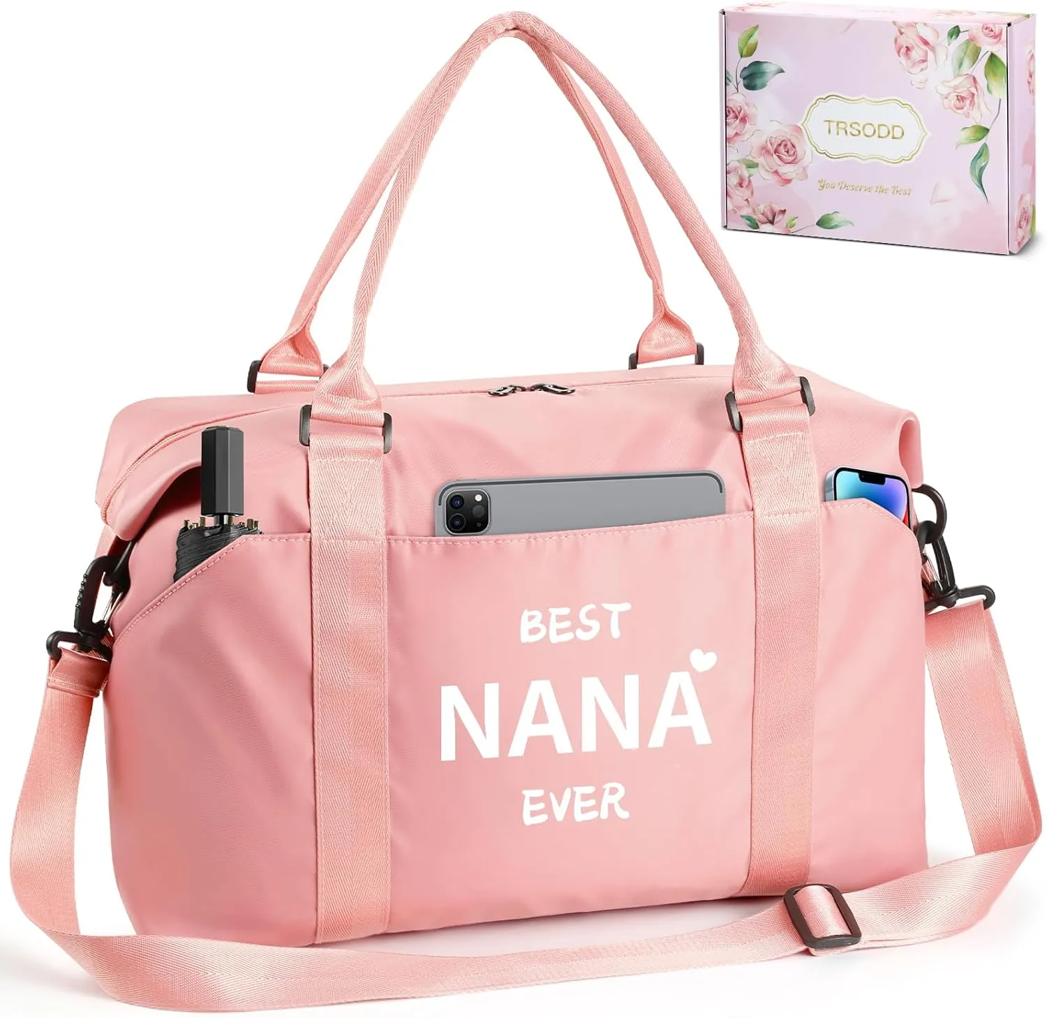 Mothers Day Gifts for Nana Pink Travel Duffle Bag Personalized Best Nana Birthday Gifts for Women Waterproof Weekender Bag