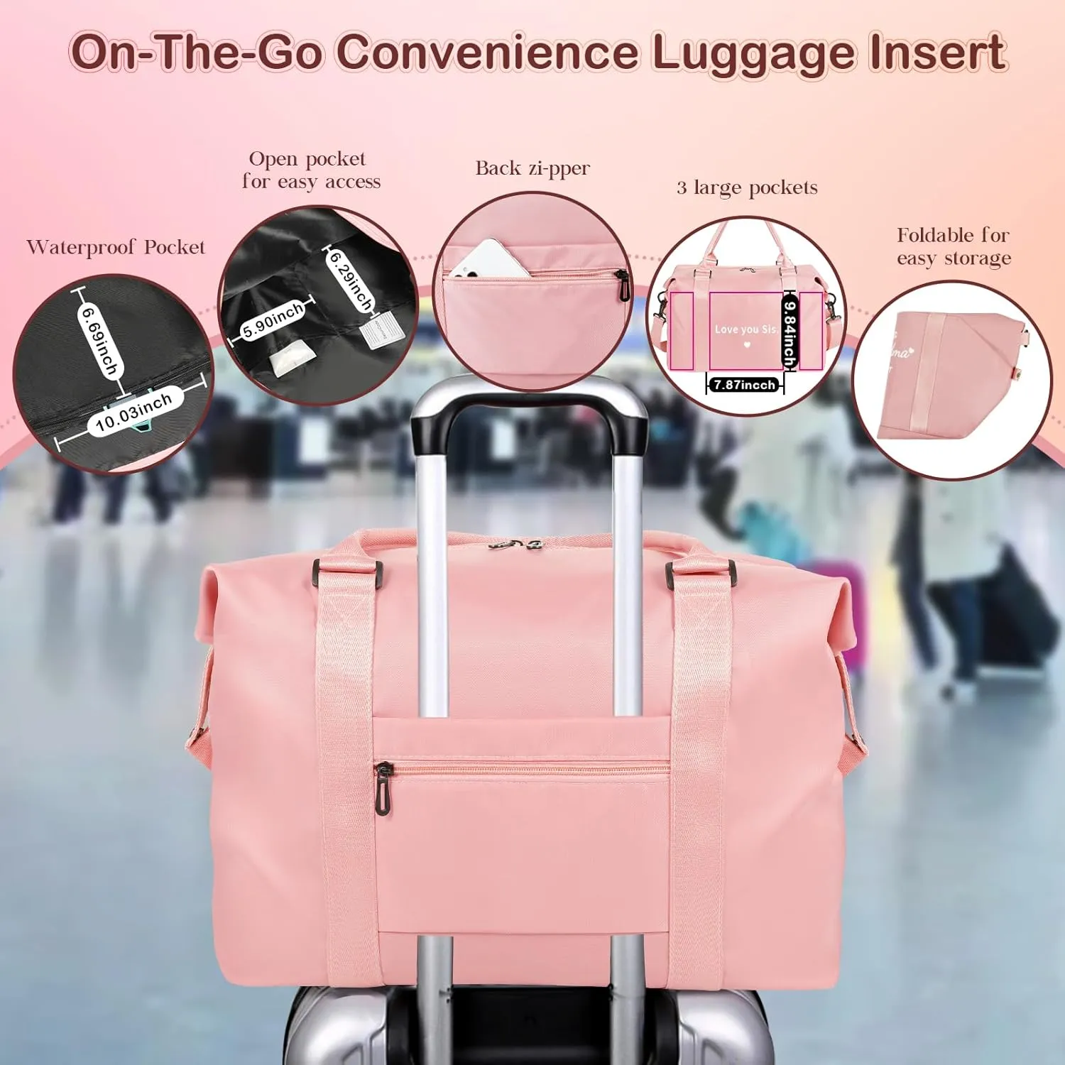Mothers Day Gifts for Nana Pink Travel Duffle Bag Personalized Best Nana Birthday Gifts for Women Waterproof Weekender Bag