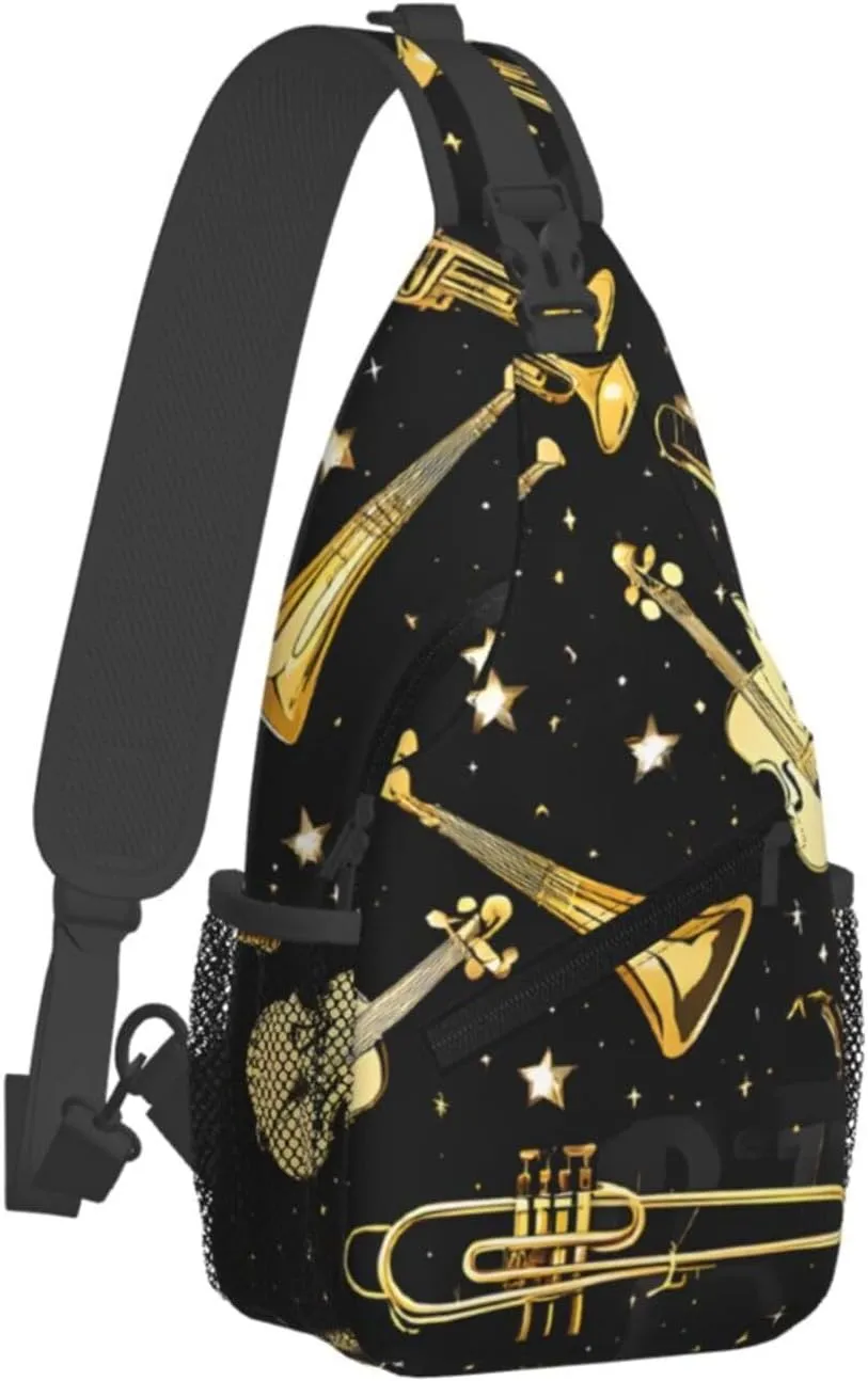 Musical Instruments Print Cross Chest Bag Diagonally,Sling Backpack Fashion Travel Hiking Daypack Crossbody Shoulder Bag For Men Women.