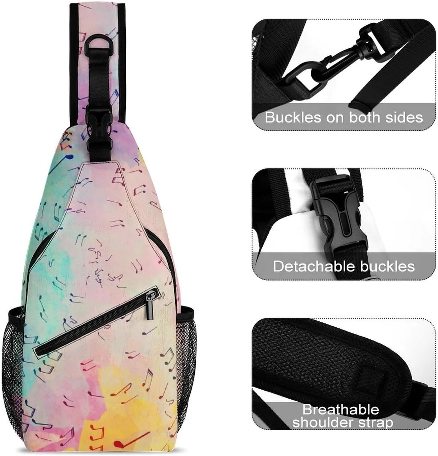 Musical-notes Pattern Sling Bag Crossbody Backpack for Men Women Chest Bag For Travel Hiking Cycling Camping