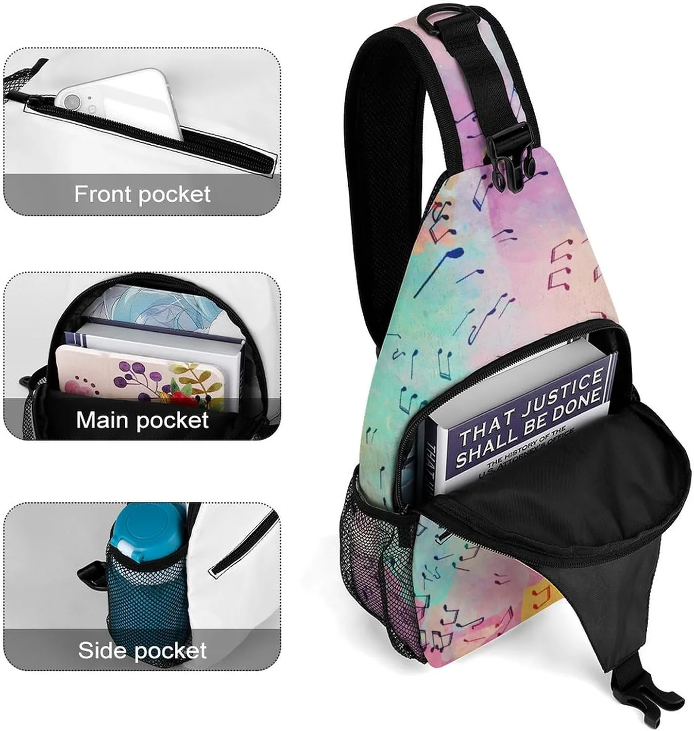 Musical-notes Pattern Sling Bag Crossbody Backpack for Men Women Chest Bag For Travel Hiking Cycling Camping