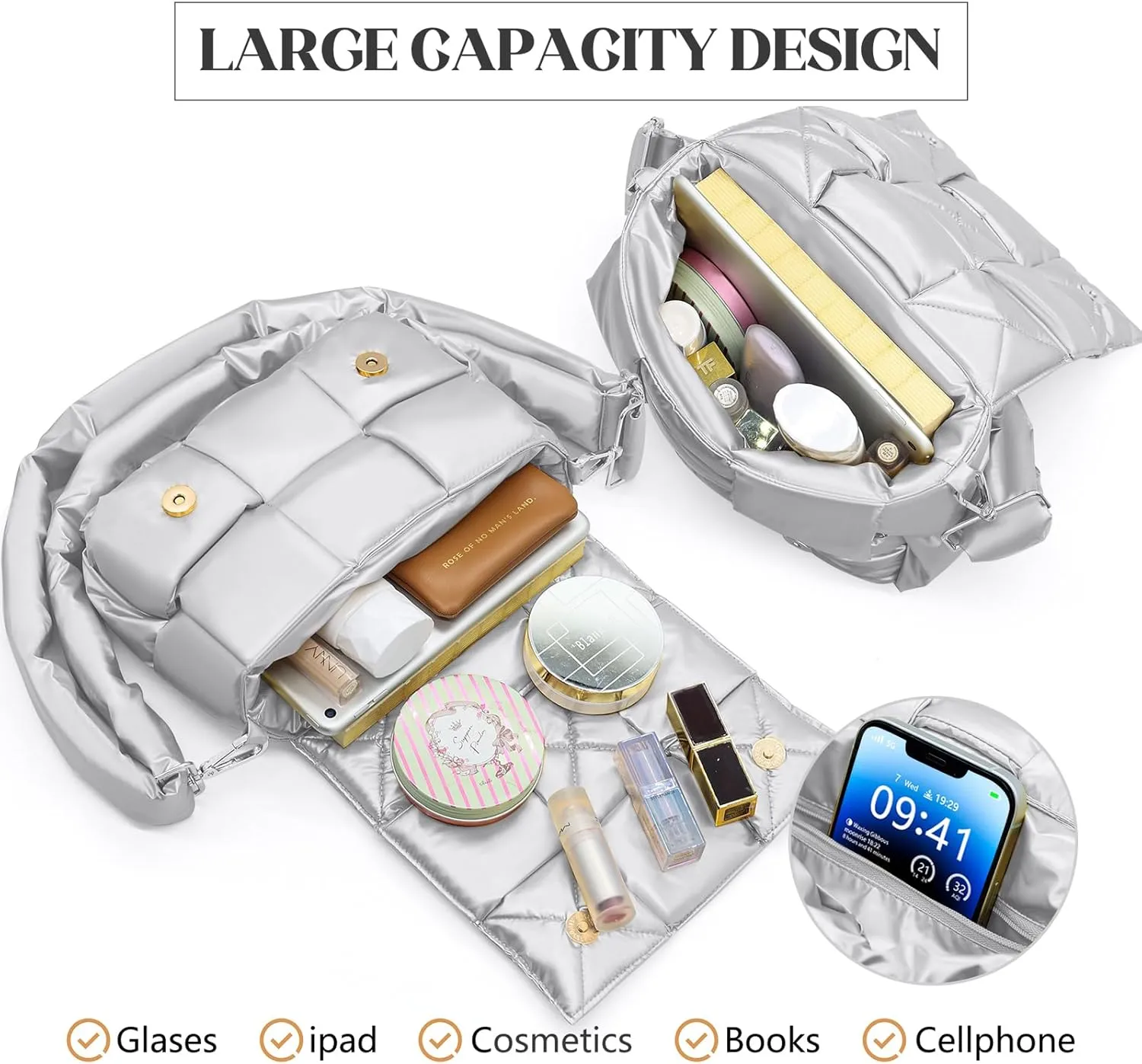 NAARIIAN Shoulder bags for women, Light-weight small puffer purses waterproof, hand-woven puffy bag crossbody handbag