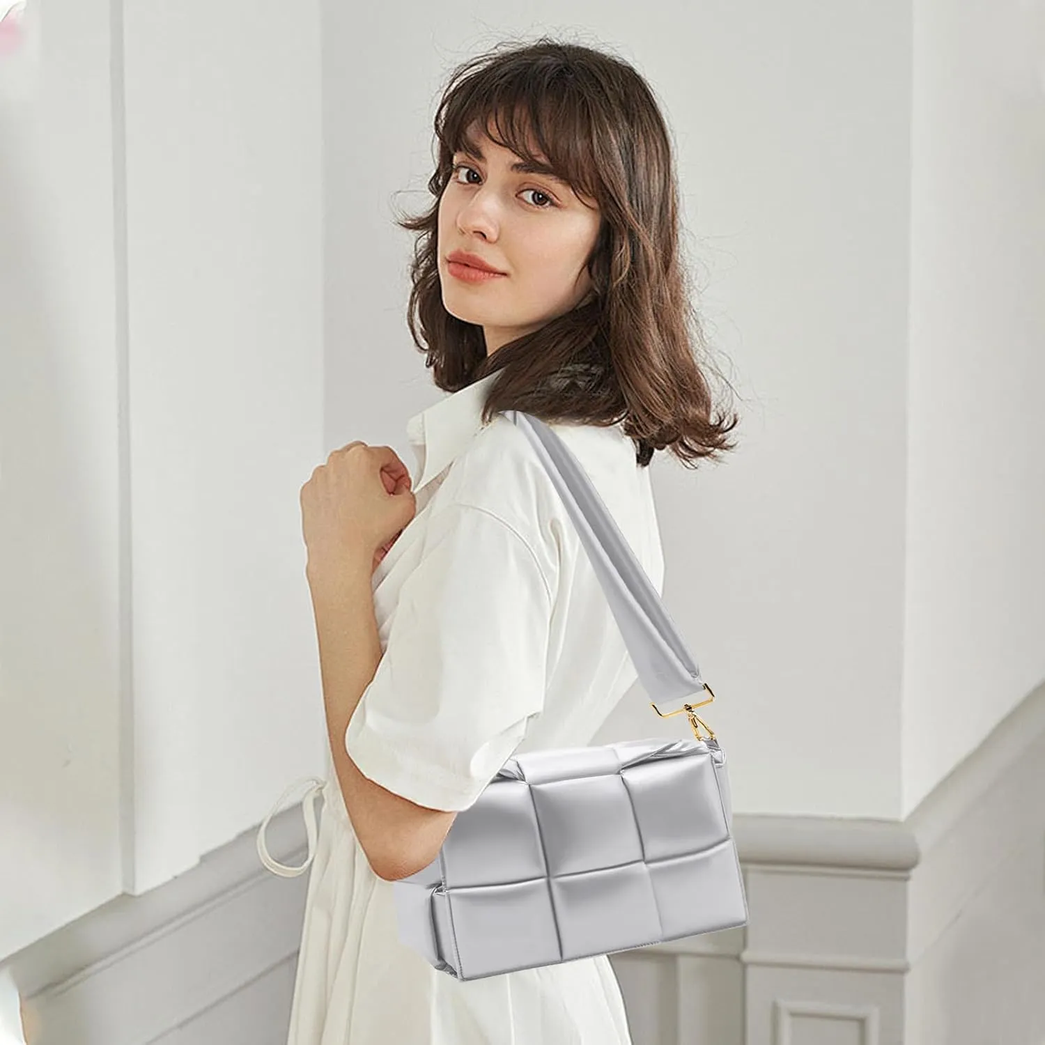 NAARIIAN Shoulder bags for women, Light-weight small puffer purses waterproof, hand-woven puffy bag crossbody handbag