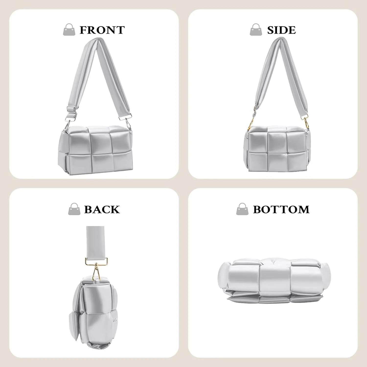NAARIIAN Shoulder bags for women, Light-weight small puffer purses waterproof, hand-woven puffy bag crossbody handbag